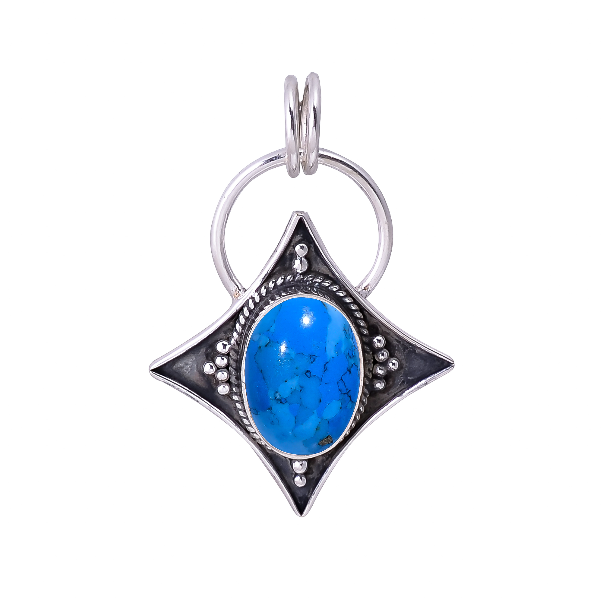 Blue Turquoise - Simulated 925 Solid Sterling Silver Pendant