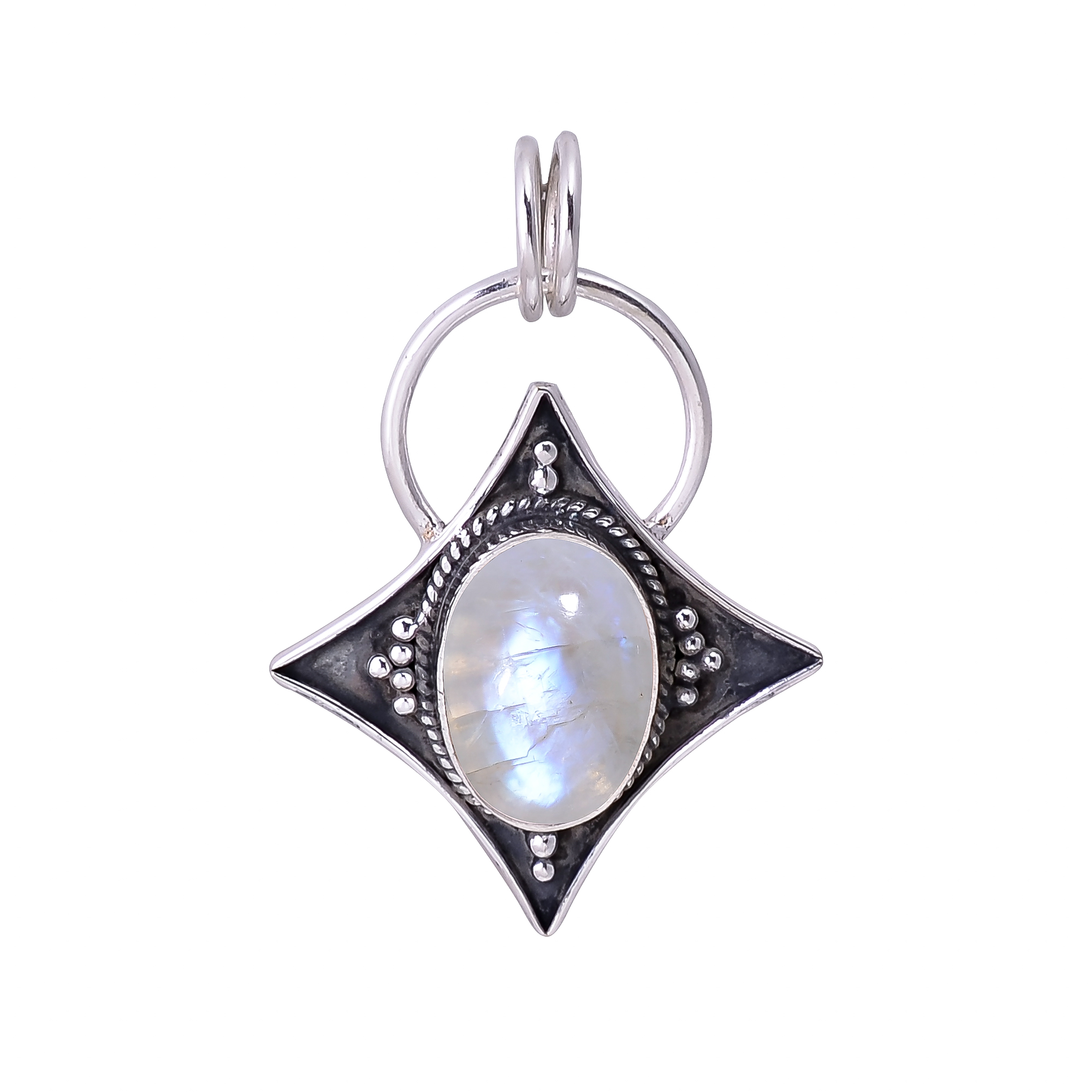 Rainbow Moonstone - India 925 Solid Sterling Silver Pendant