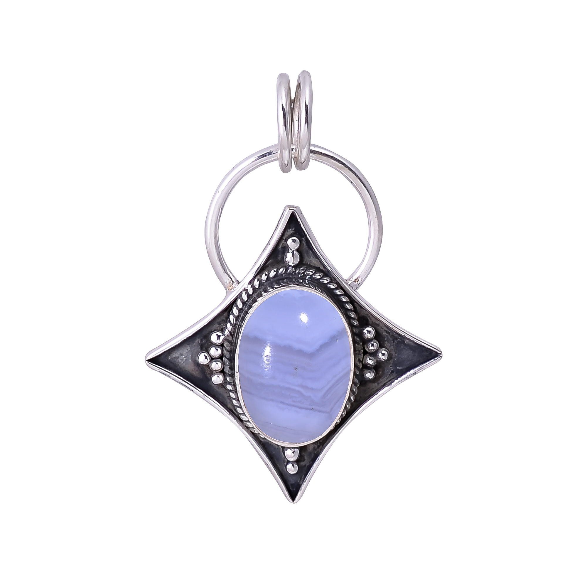 Blue Lace Agate - Namibia 925 Solid Sterling Silver Pendant