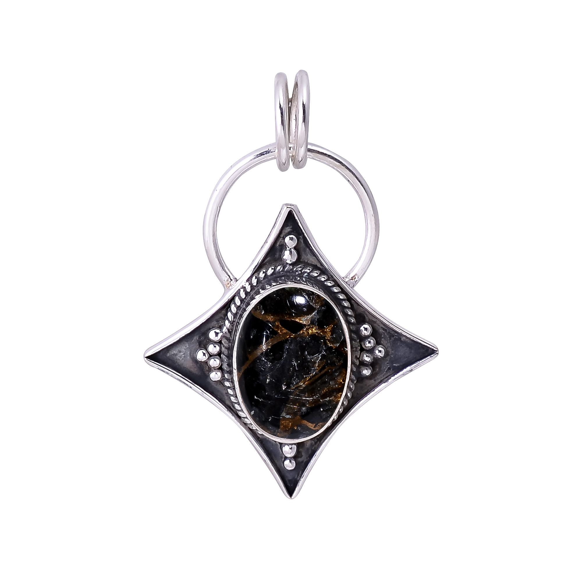 Copper Black Obsidian 925 Solid Sterling Silver Pendant
