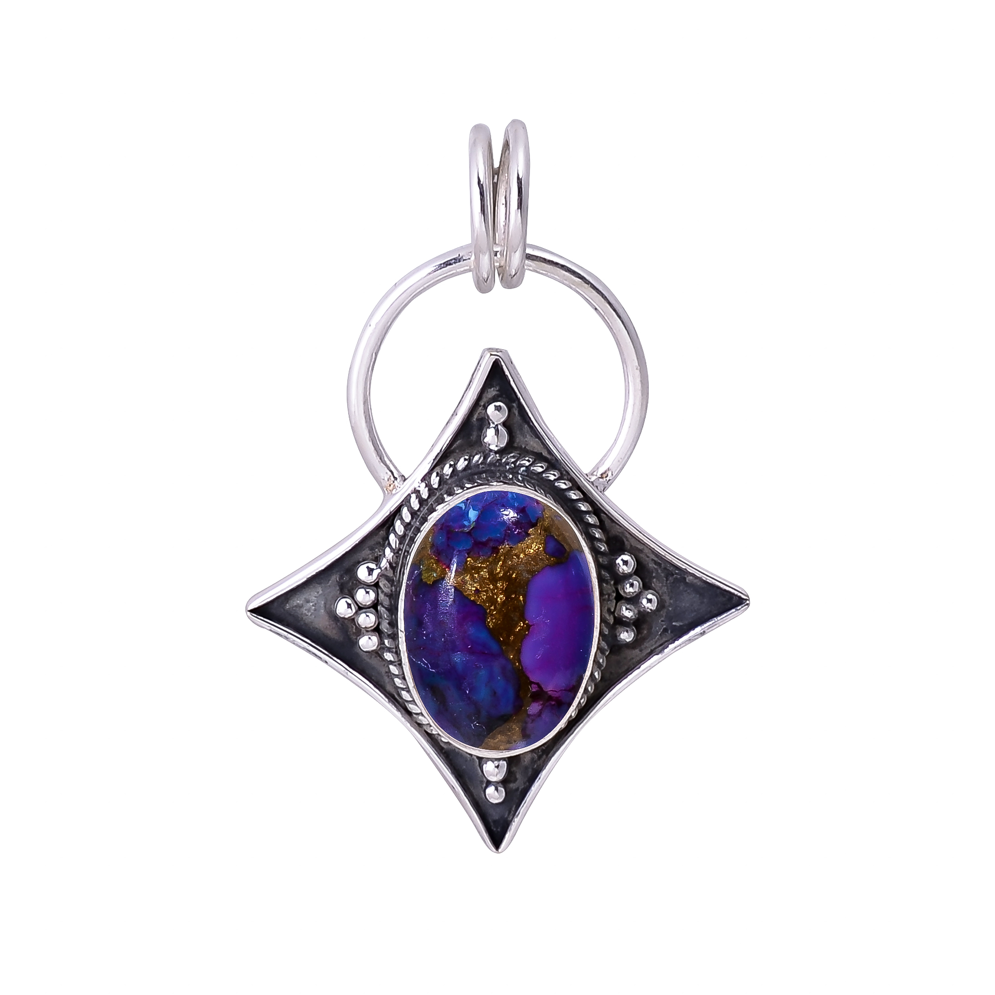 Copper Purple Turquoise 925 Solid Sterling Silver Pendant