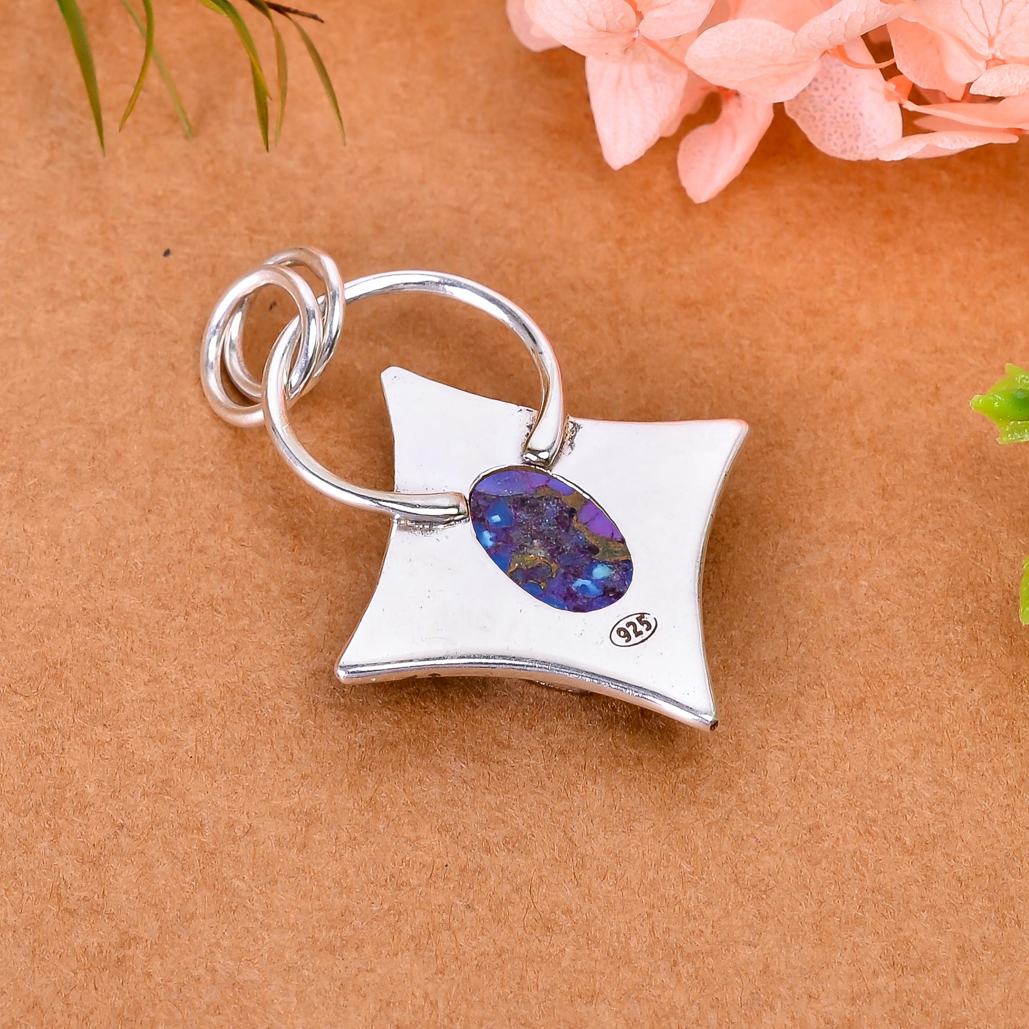 Copper Purple Turquoise 925 Solid Sterling Silver Pendant