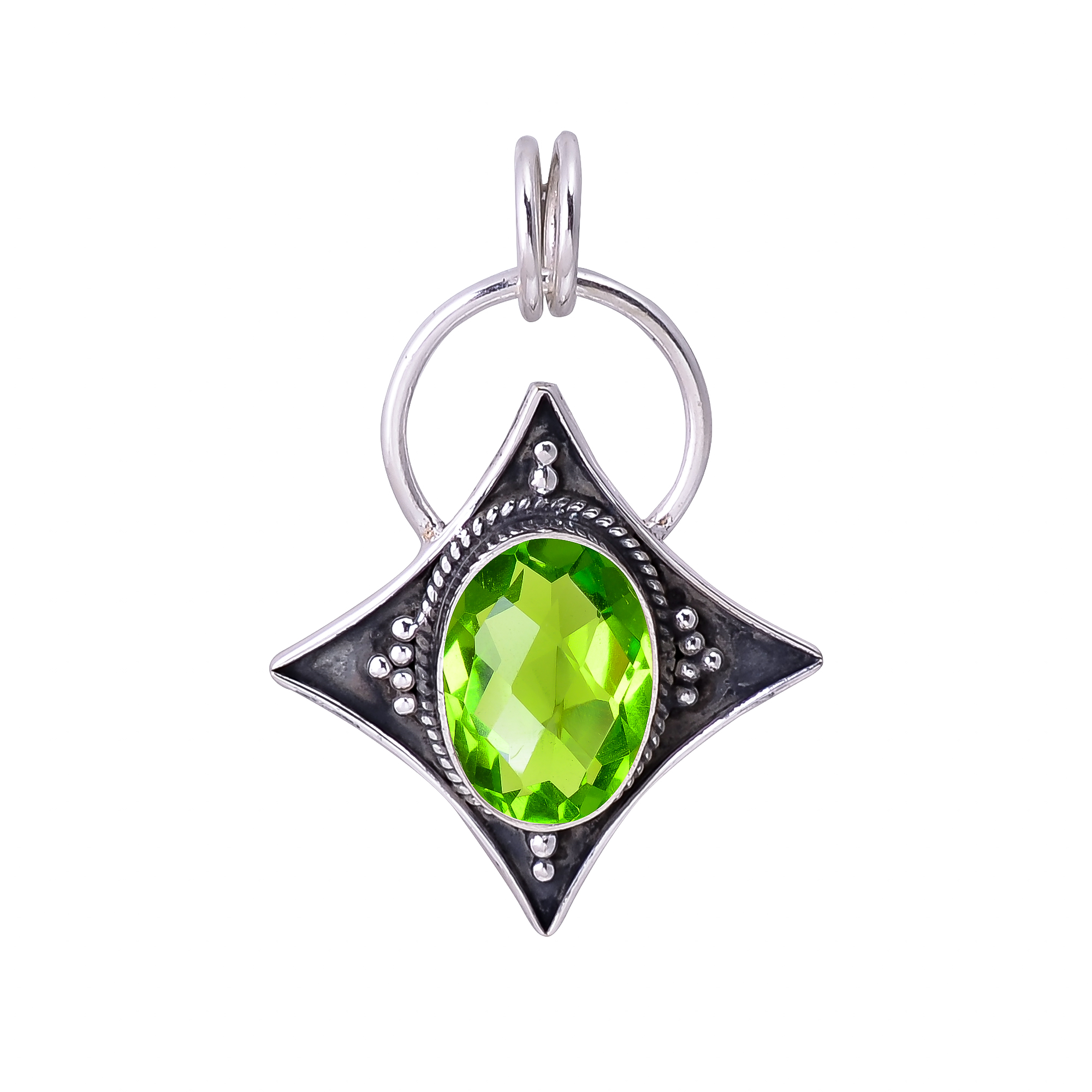 Peridot - Simulated 925 Solid Sterling Silver Pendant