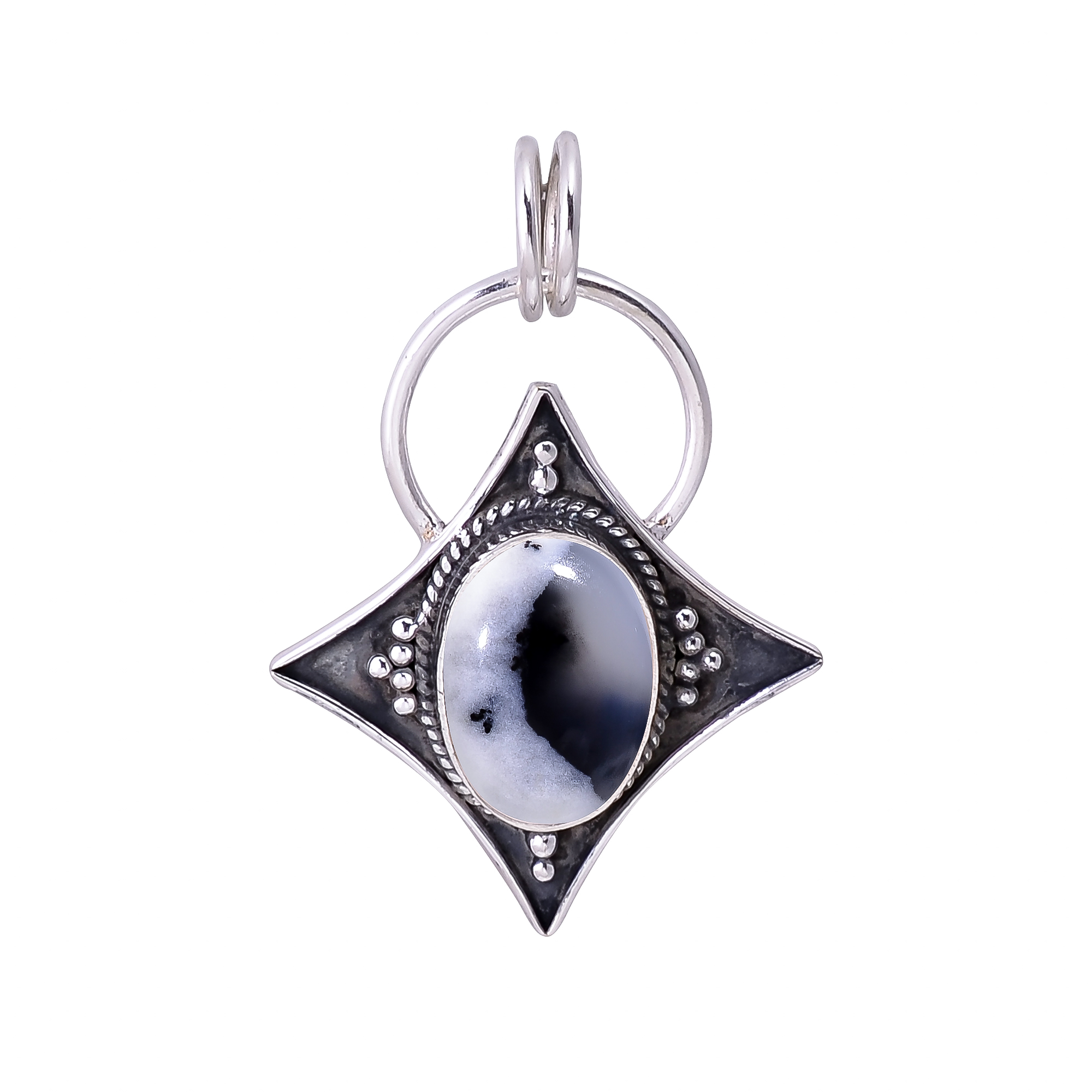 Merlinite Dendritic Opal -Brazil 925 Solid Sterling Silver Pendant