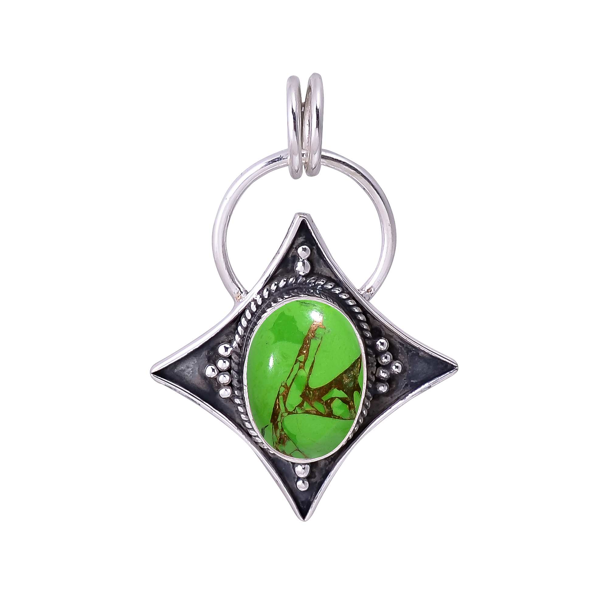 Copper Green Turquoise 925 Solid Sterling Silver Pendant