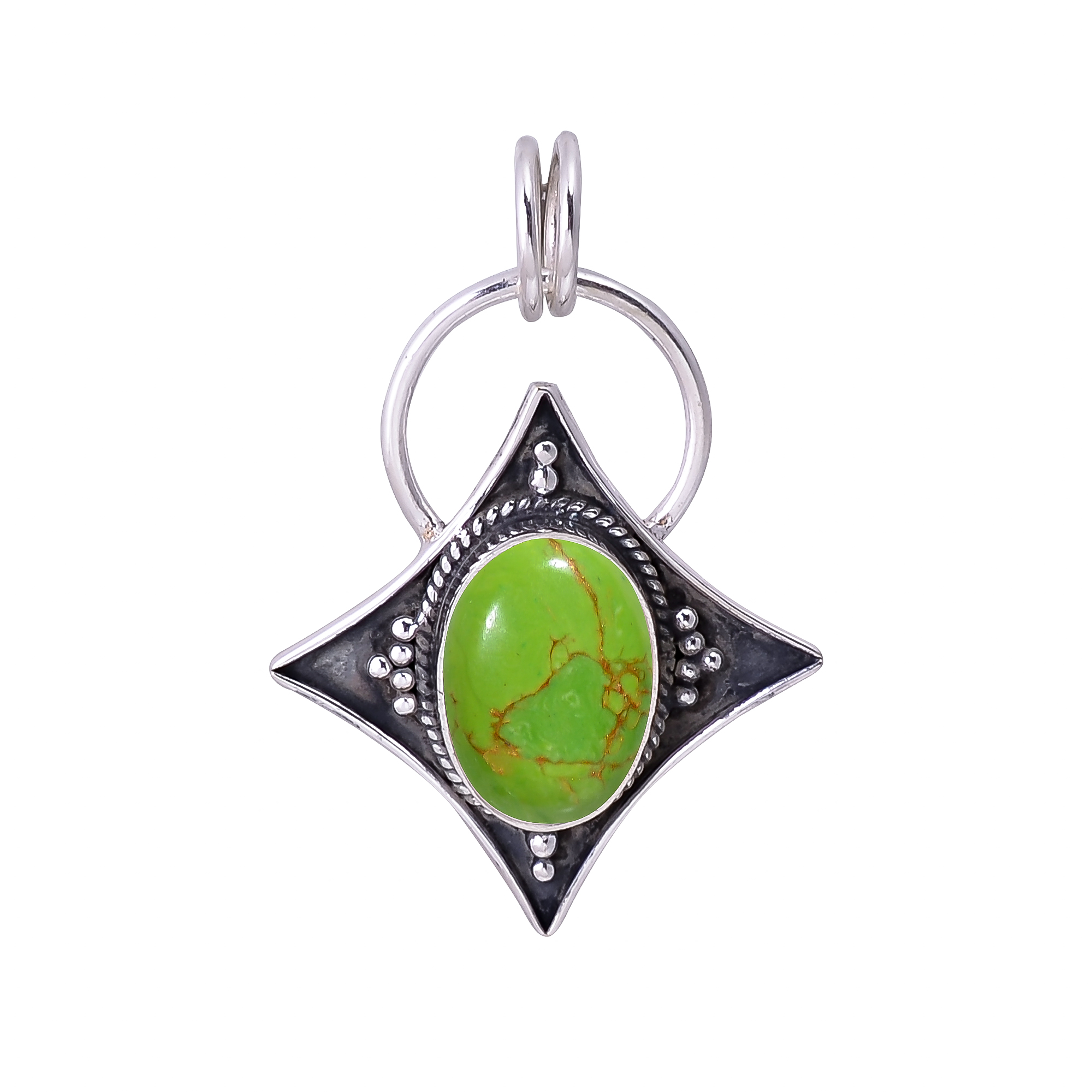 Copper Green Turquoise - Simulated 925 Solid Sterling Silver Pendant