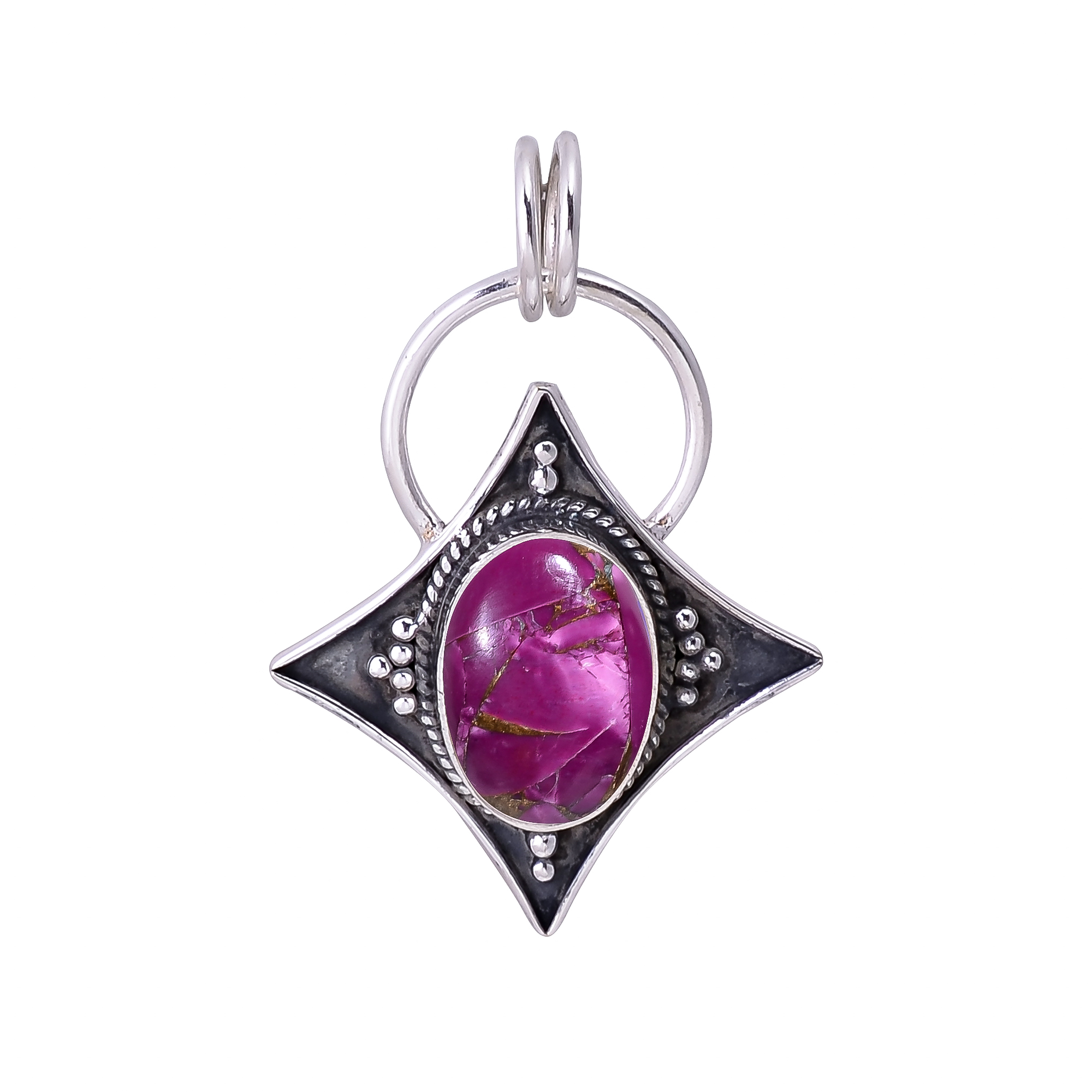 Copper Purple Turquoise 925 Solid Sterling Silver Pendant