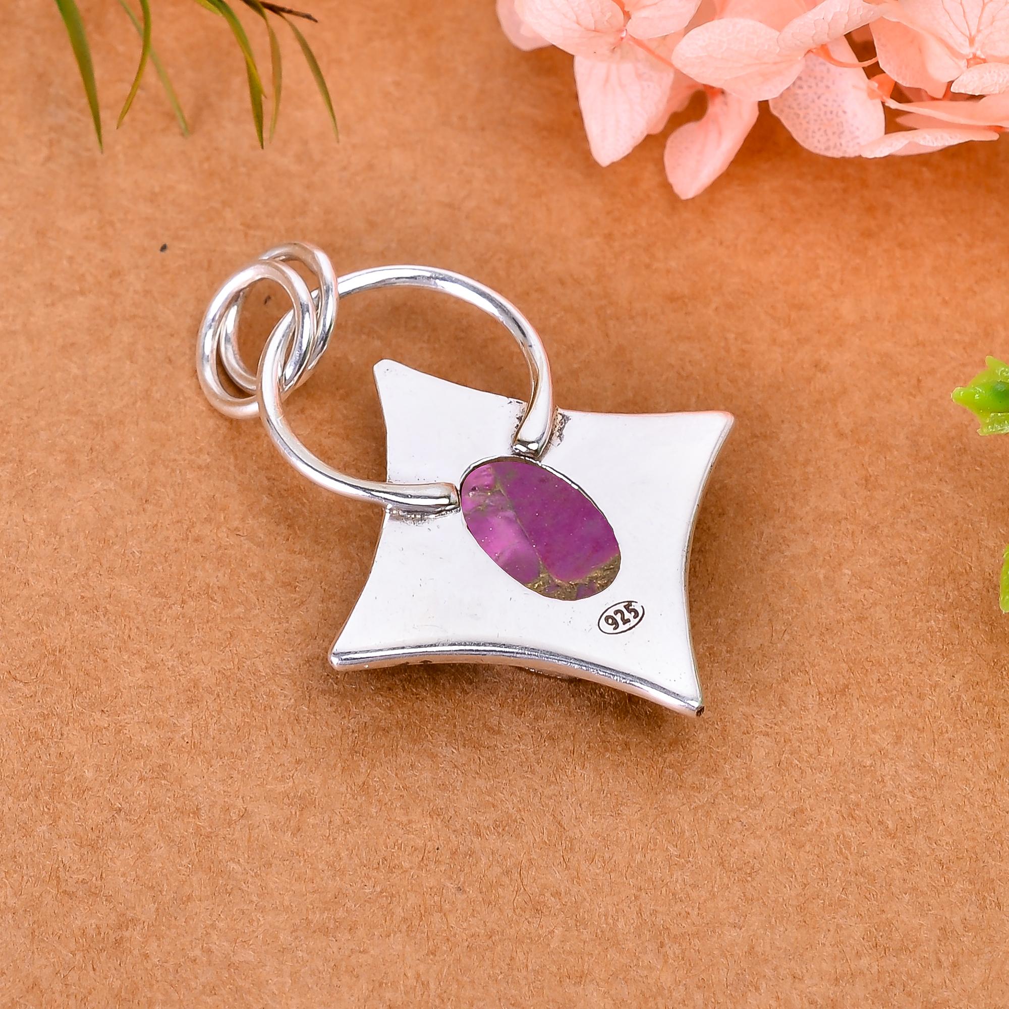 Copper Purple Turquoise 925 Solid Sterling Silver Pendant