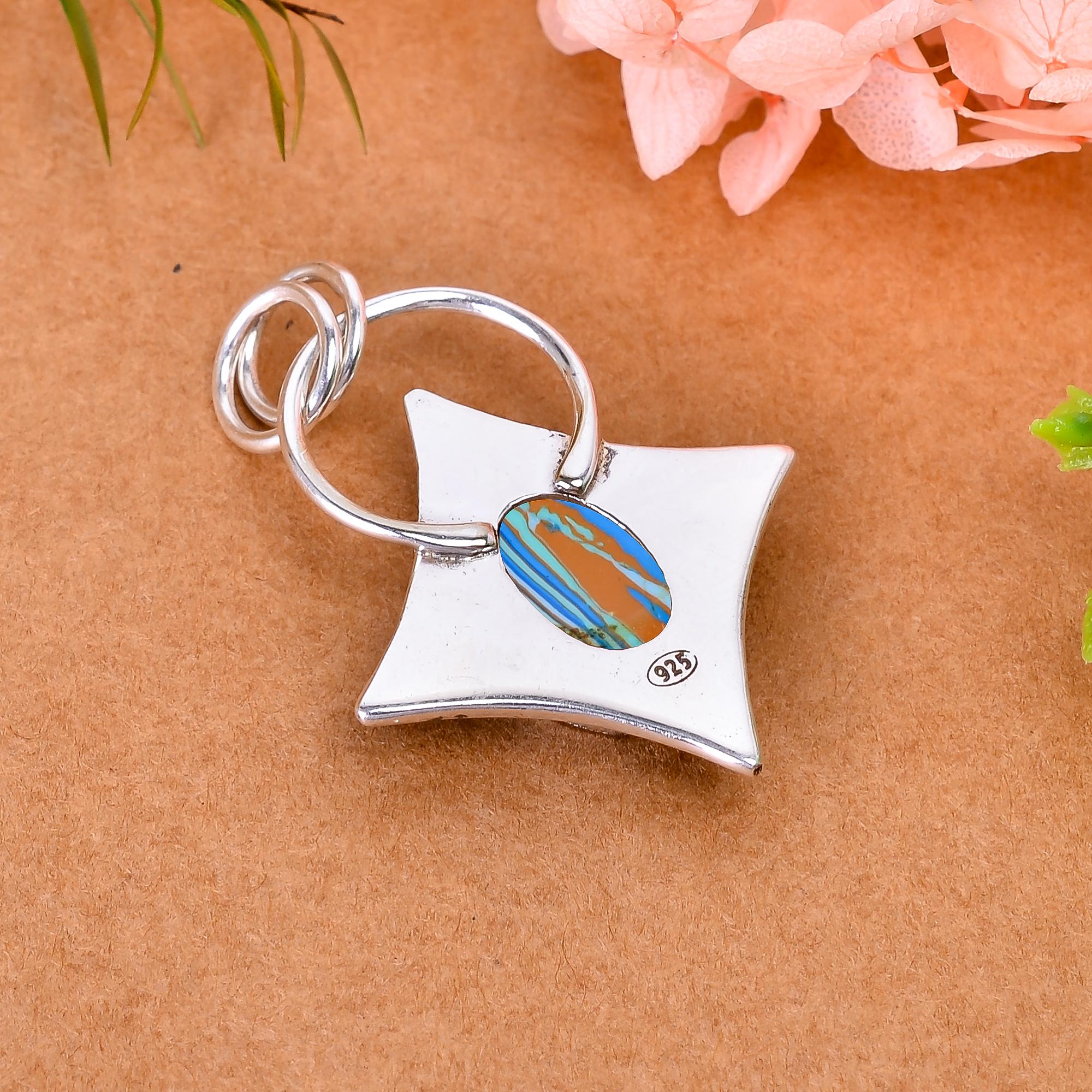 Blue Rainbow Calsilica - Simulated 925 Solid Sterling Silver Pendant