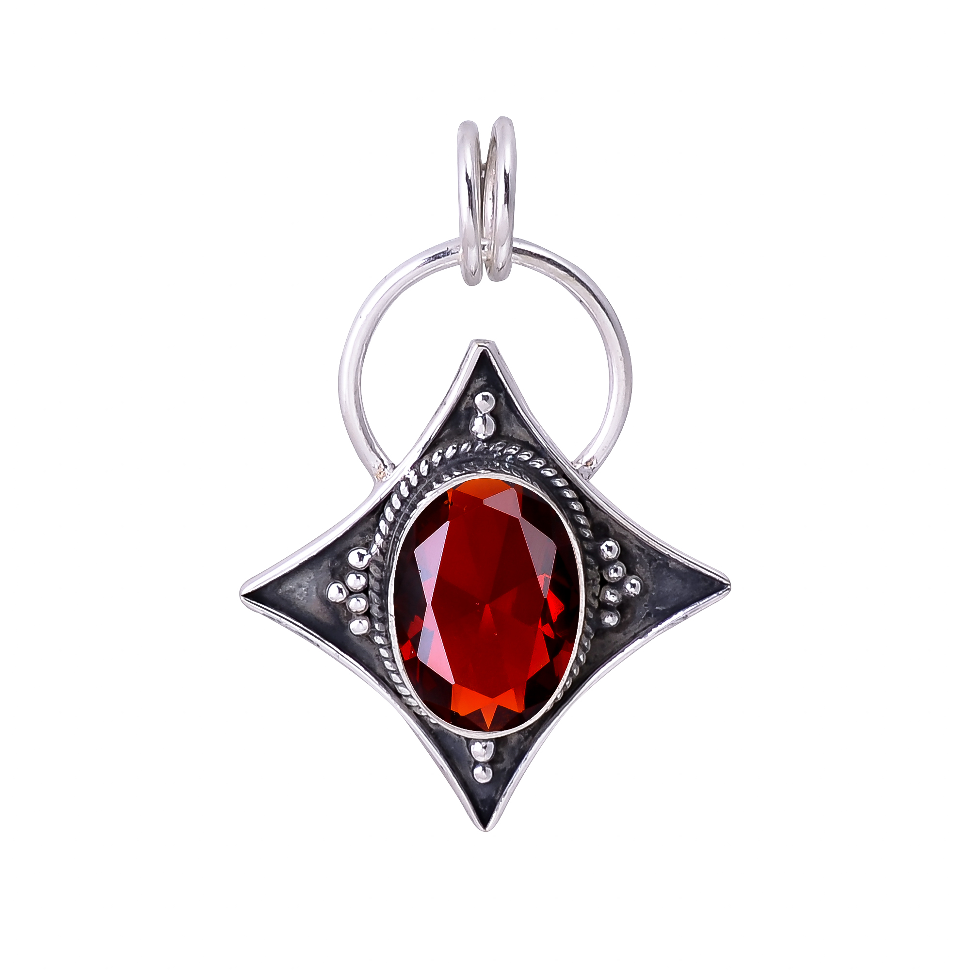 Red Garnet - Simulated 925 Solid Sterling Silver Pendant