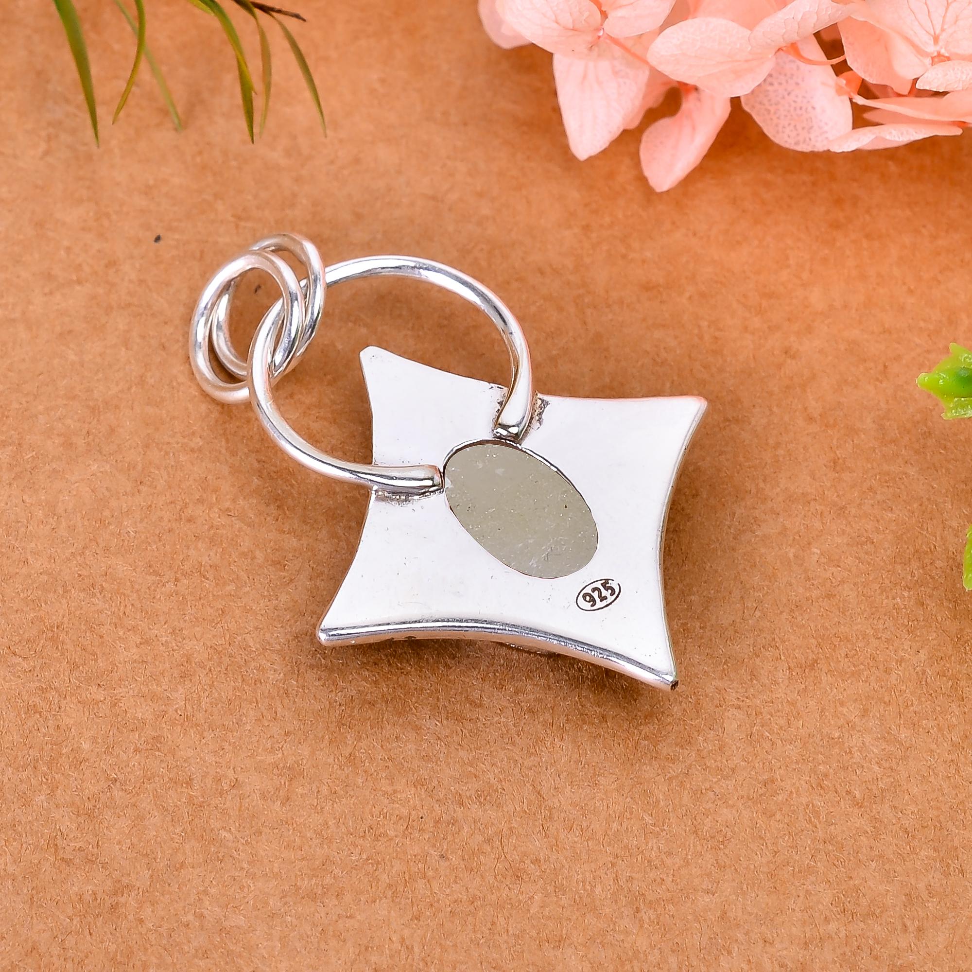 Silver Titanium Agate Drusy 925 Solid Sterling Silver Pendant