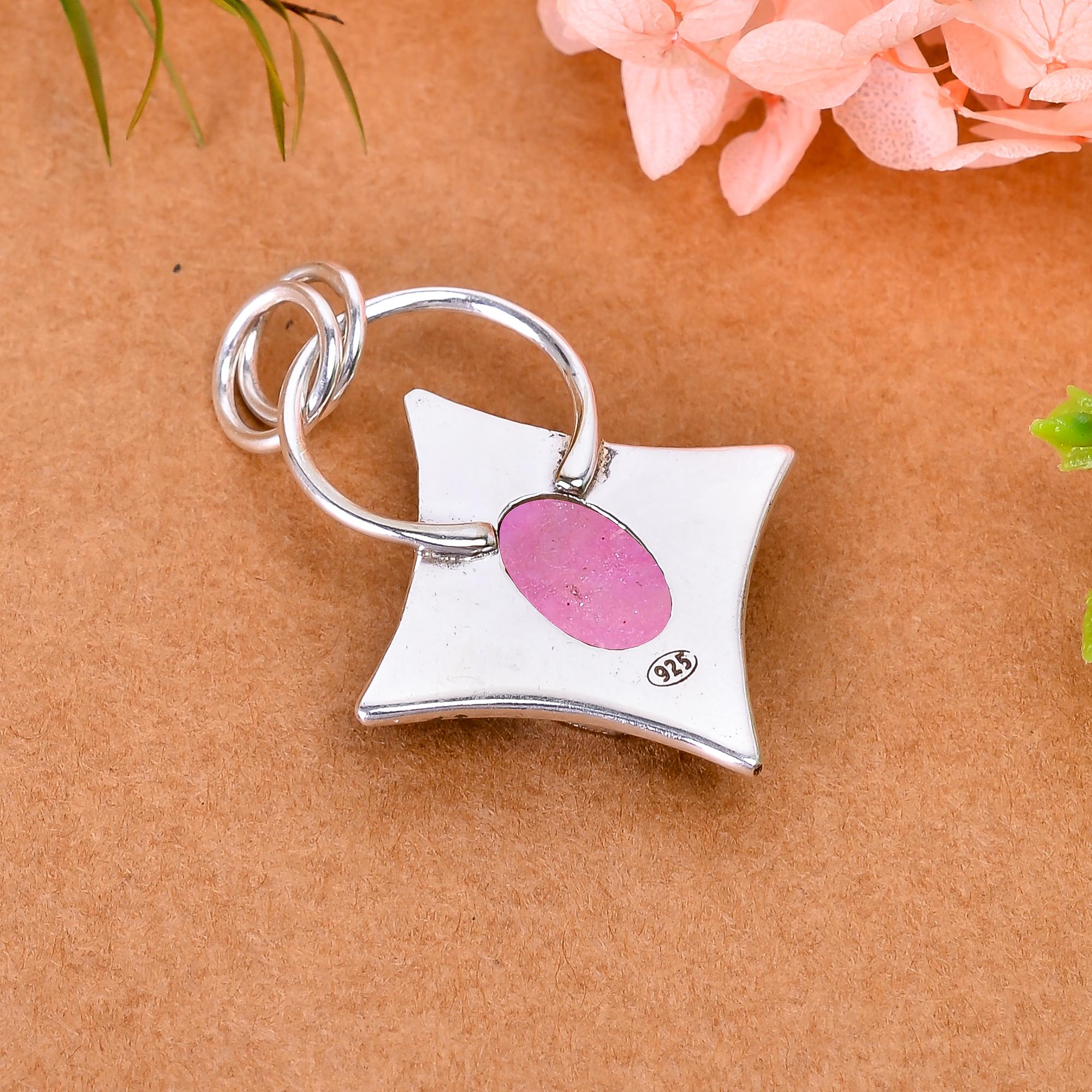 Pink Quartz Drusy - India 925 Solid Sterling Silver Pendant