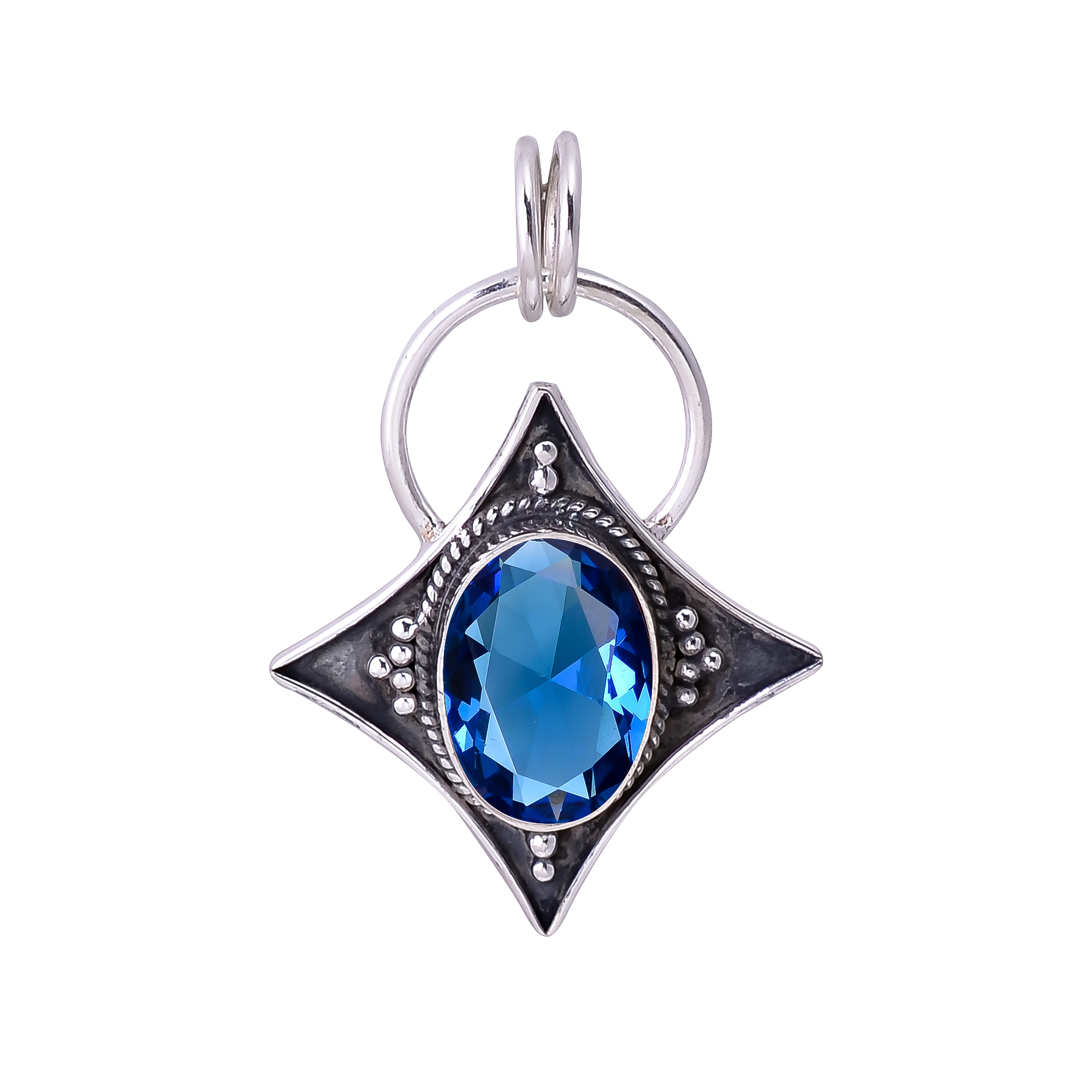 Blue Sapphire - Simulated 925 Solid Sterling Silver Pendant