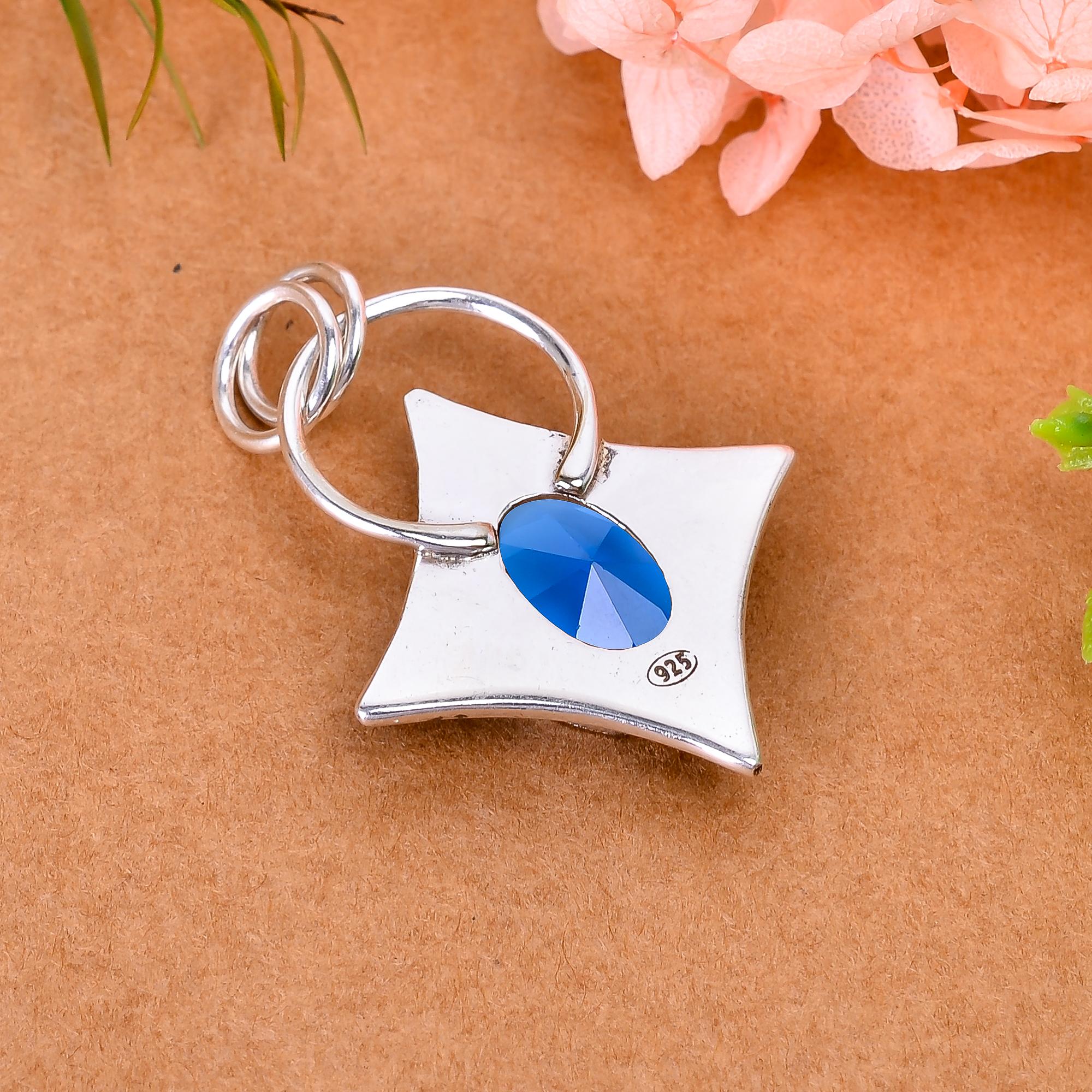 Blue Sapphire - Simulated 925 Solid Sterling Silver Pendant