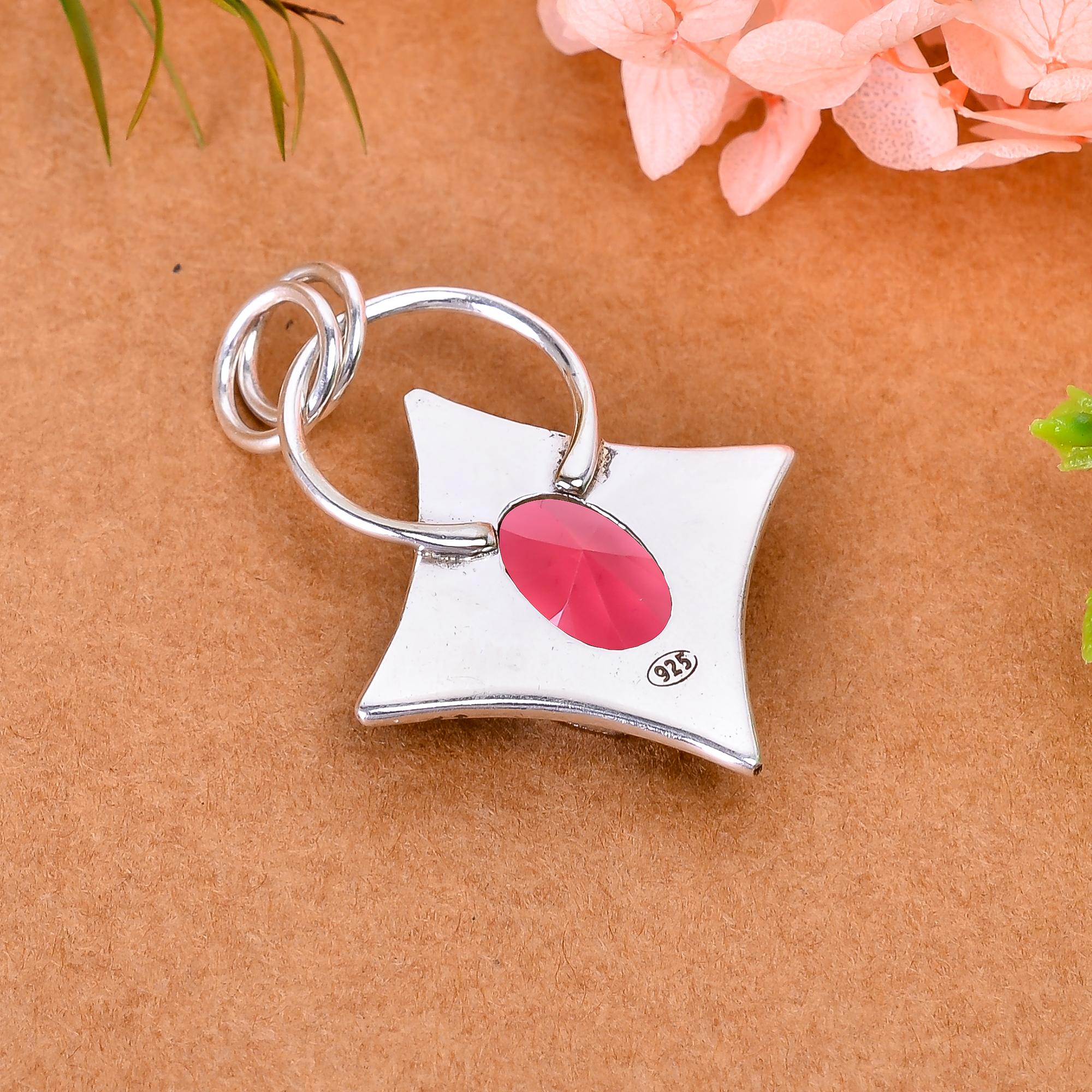 Pink Rubellite Tourmaline - Simulated 925 Solid Sterling Silver Pendant