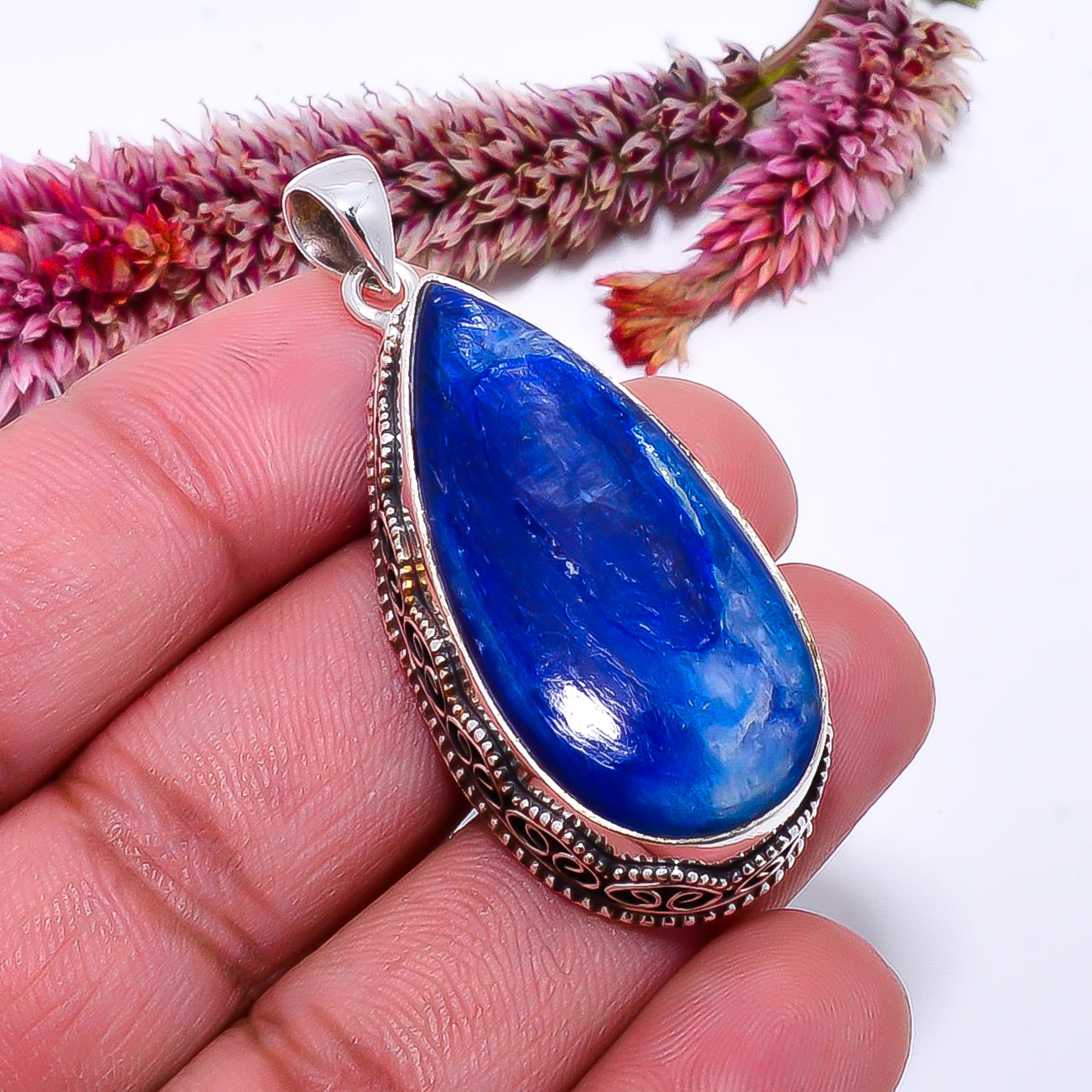 Kyanite – Nepal Fine Art 925 Sterling Silver Jewelry Pendant 2.03″ P10367114233