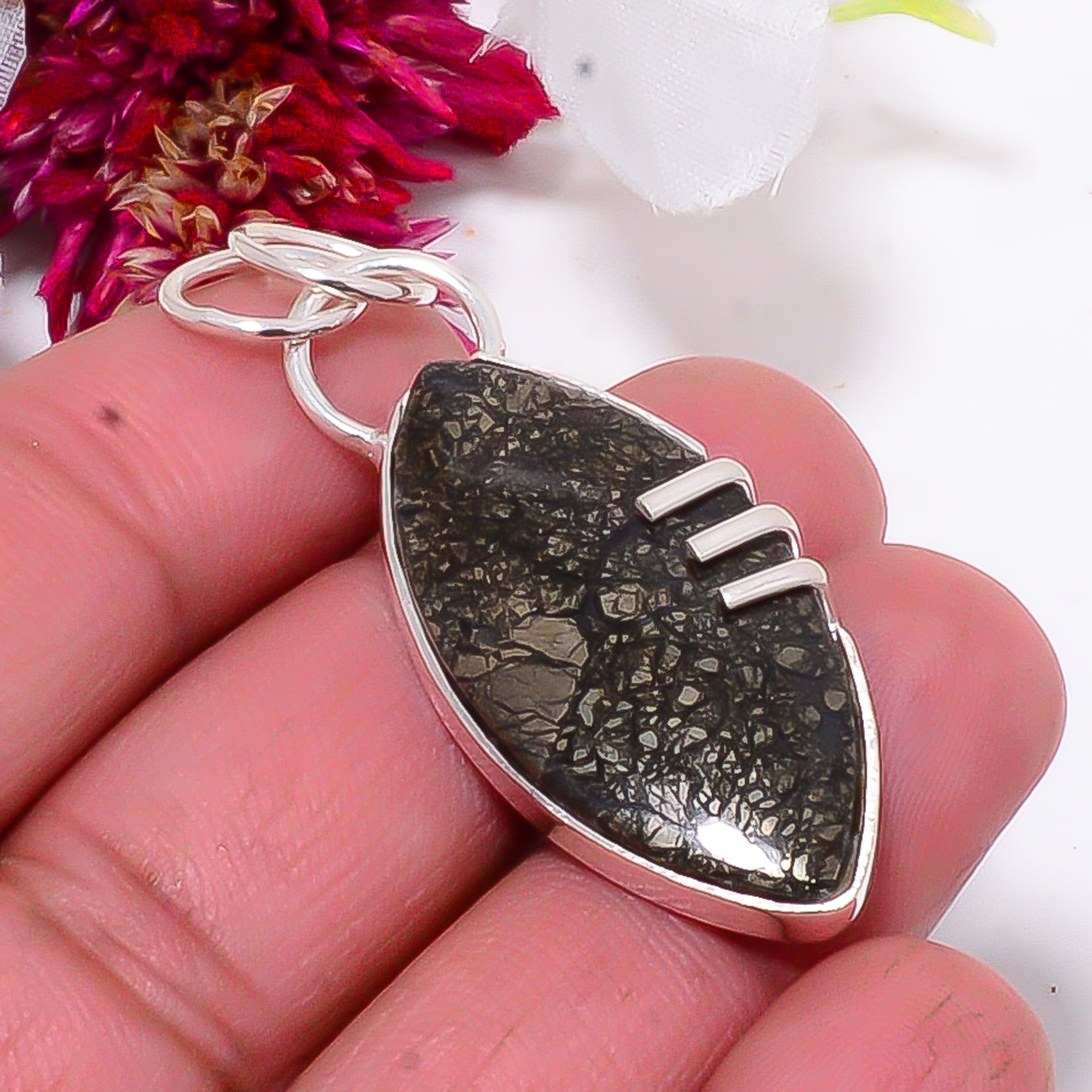 Marcasite – Callahan Mine 925 Sterling Silver Handmade Pendant 1.79″ sku6