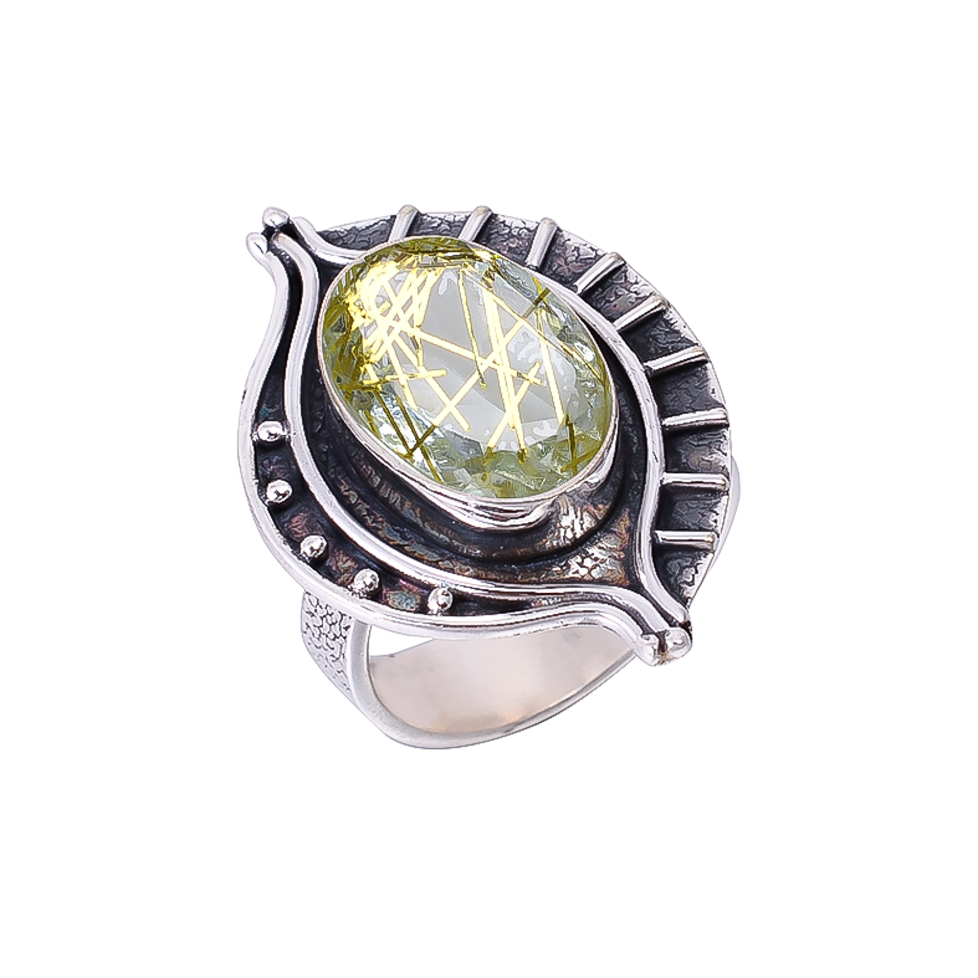 Golden Rutilated Quartz - Simulated 925 Sterling Silver Ring