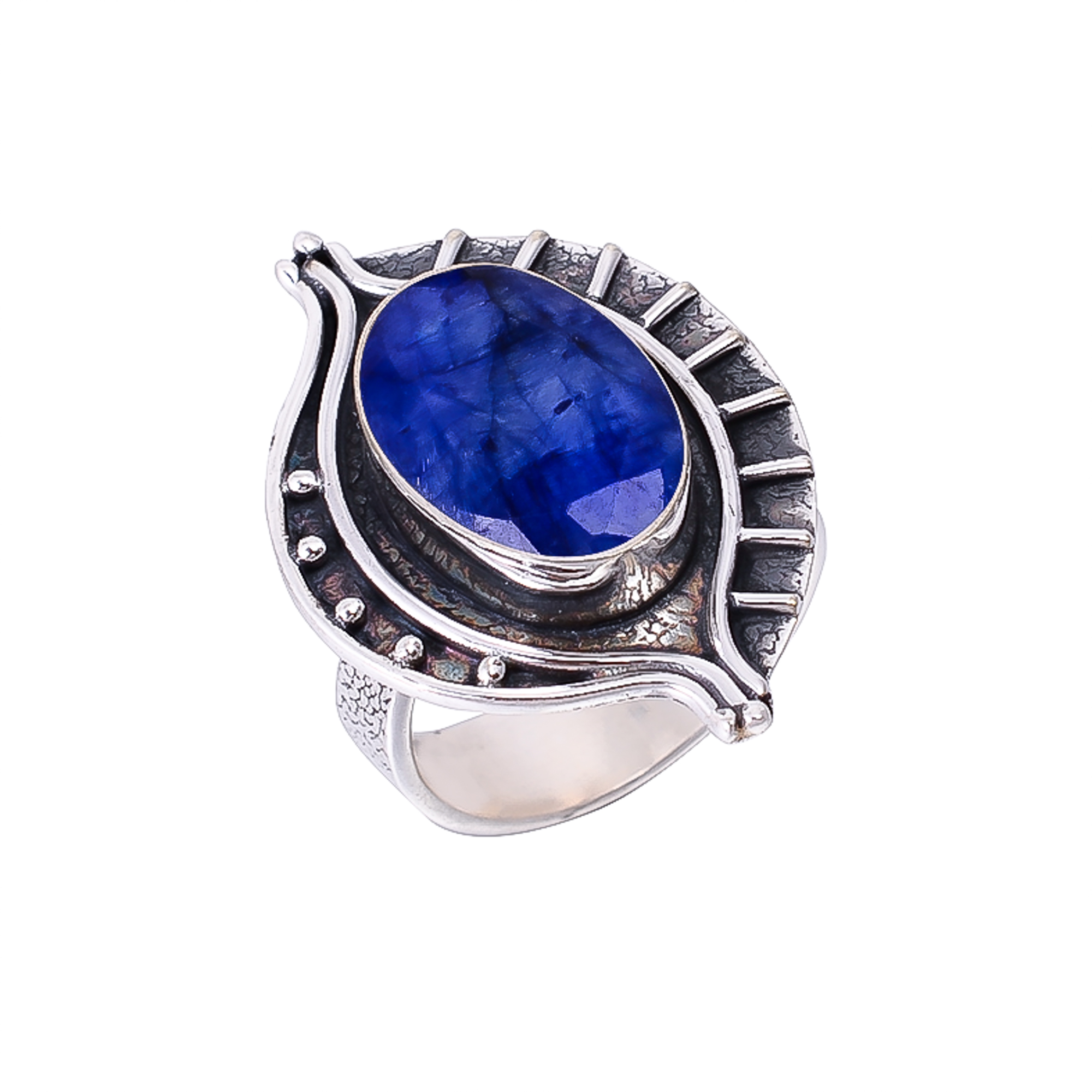 Blue Sapphire - Dyed Quartz 925 Sterling Silver Ring