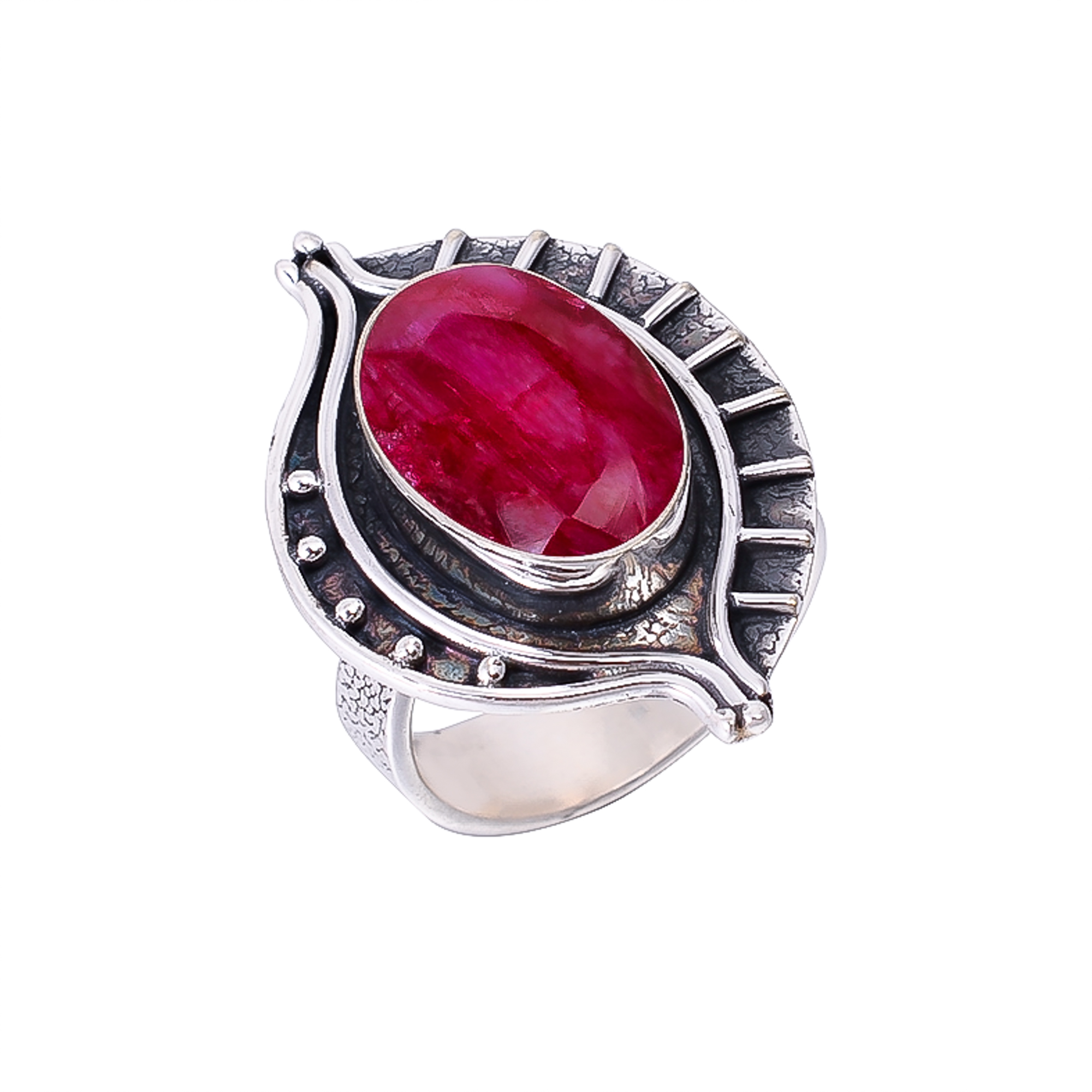 Ruby - Dyed Quartz 925 Sterling Silver Ring
