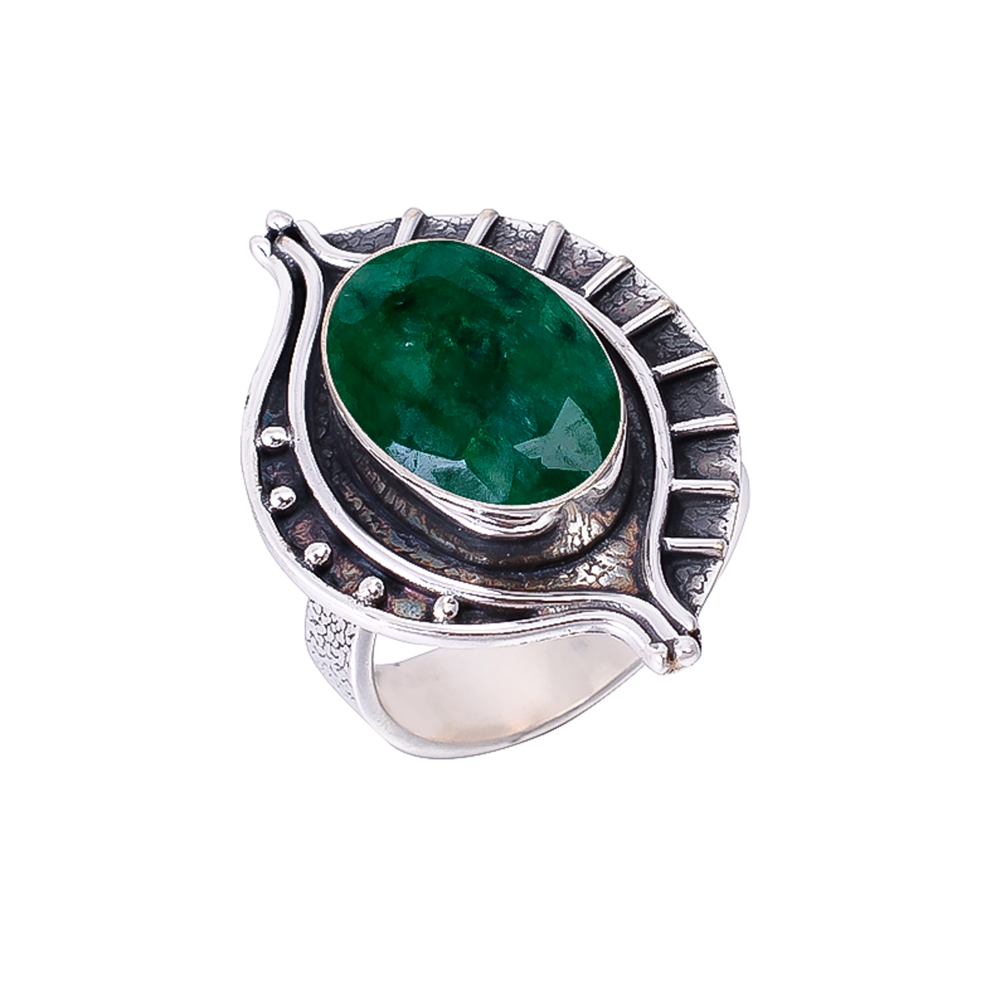 Emerlad - Dyed Quartz 925 Sterling Silver Ring