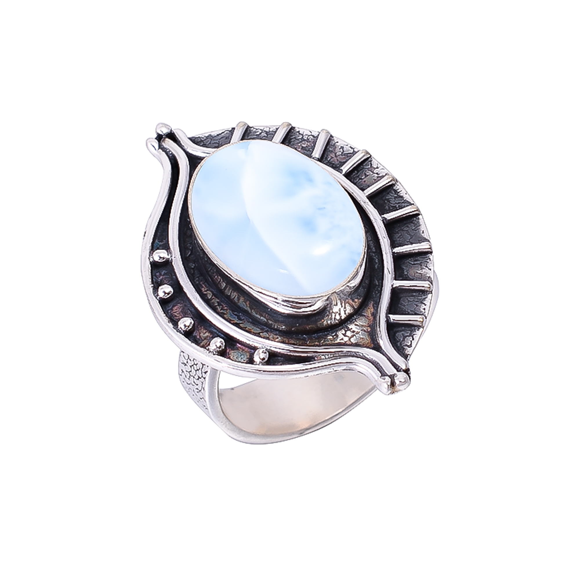 Natural Larimar / Pactolite - Dominican Republic 925 Sterling Silver Ring