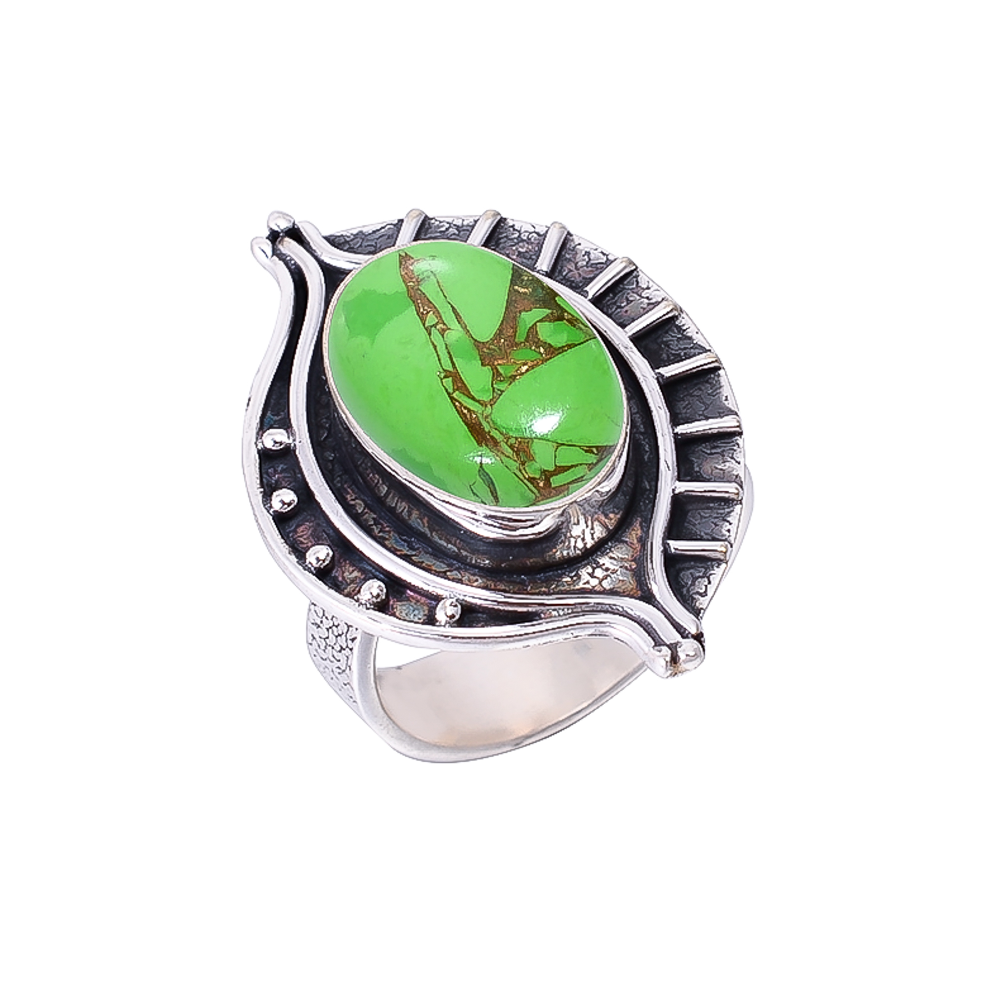 Copper Green Turquoise 925 Sterling Silver Ring