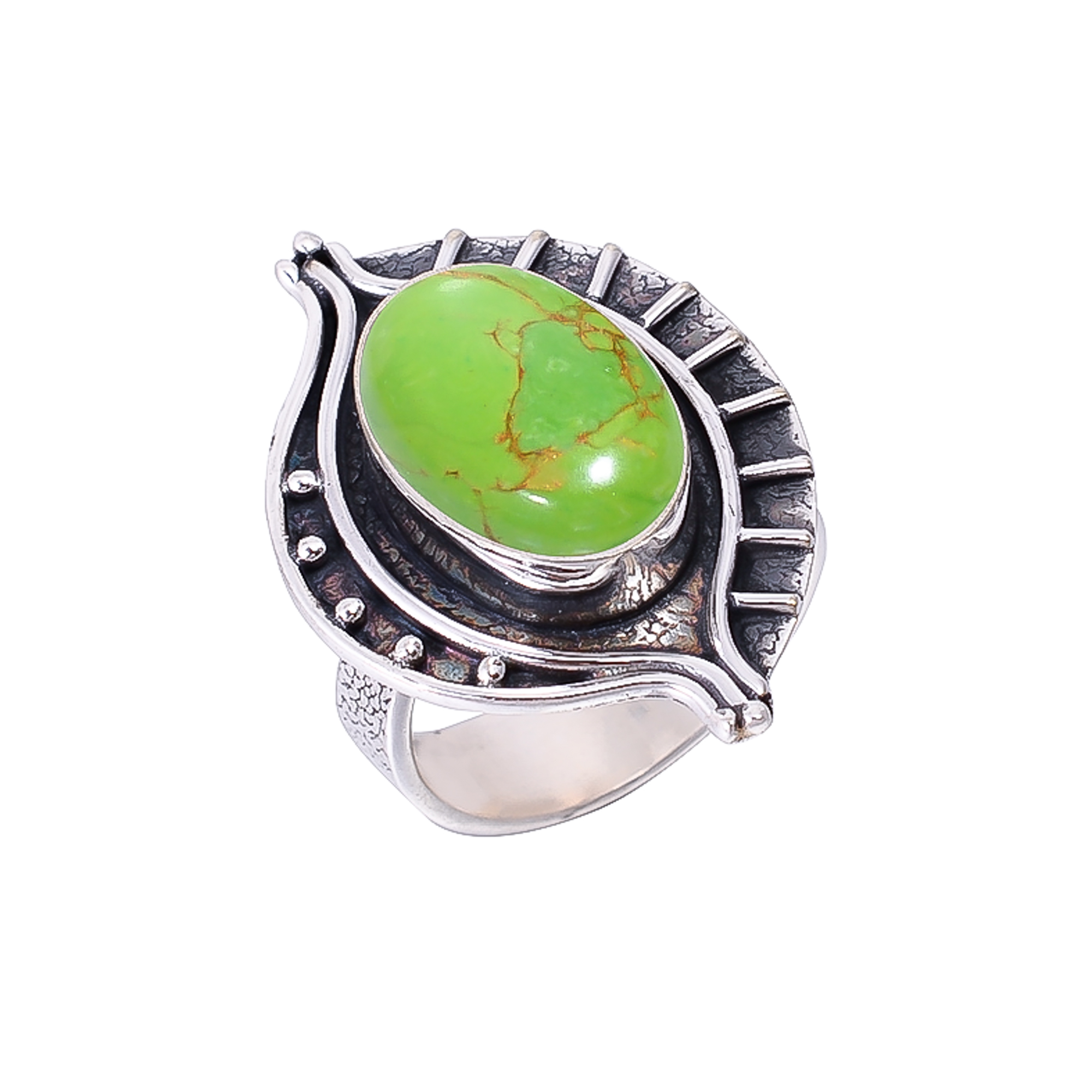Copper Green Turquoise - Simulated 925 Sterling Silver Ring