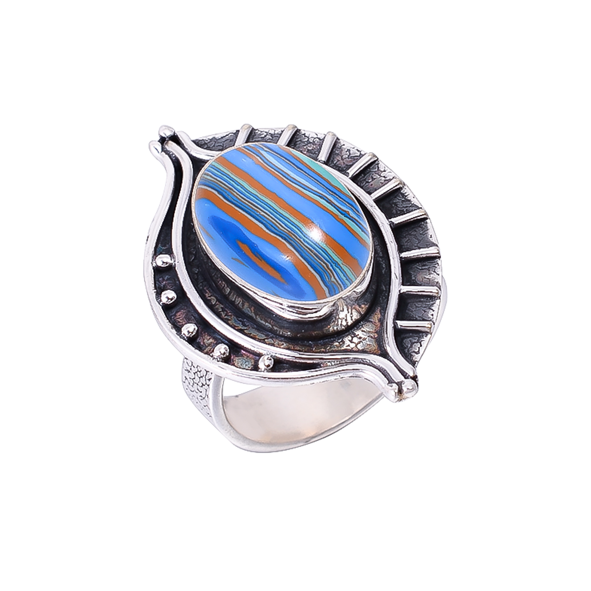 Blue Rainbow Calsilica - Simulated 925 Sterling Silver Ring