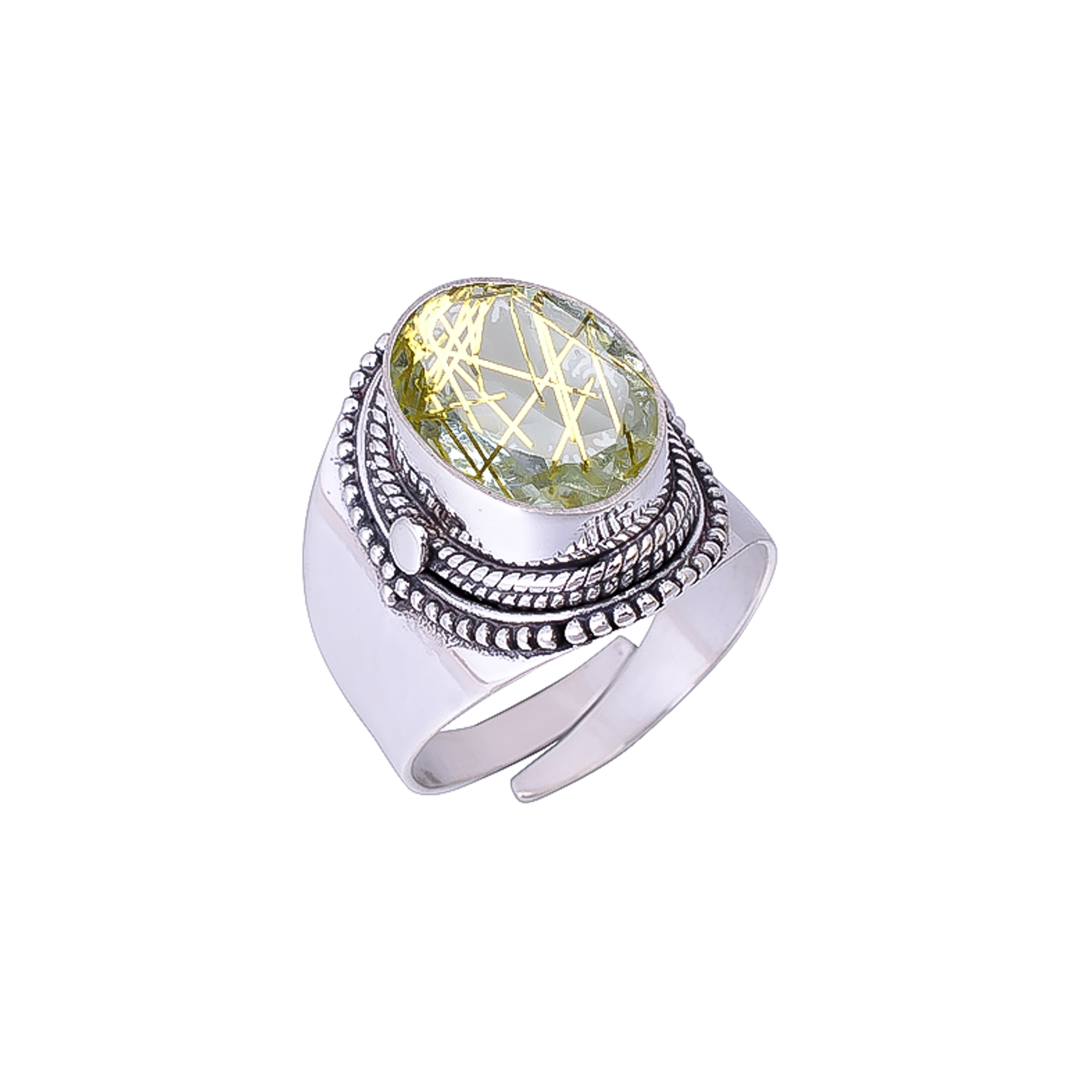 Golden Rutilated Quartz - Simulated 925 Sterling Silver Ring
