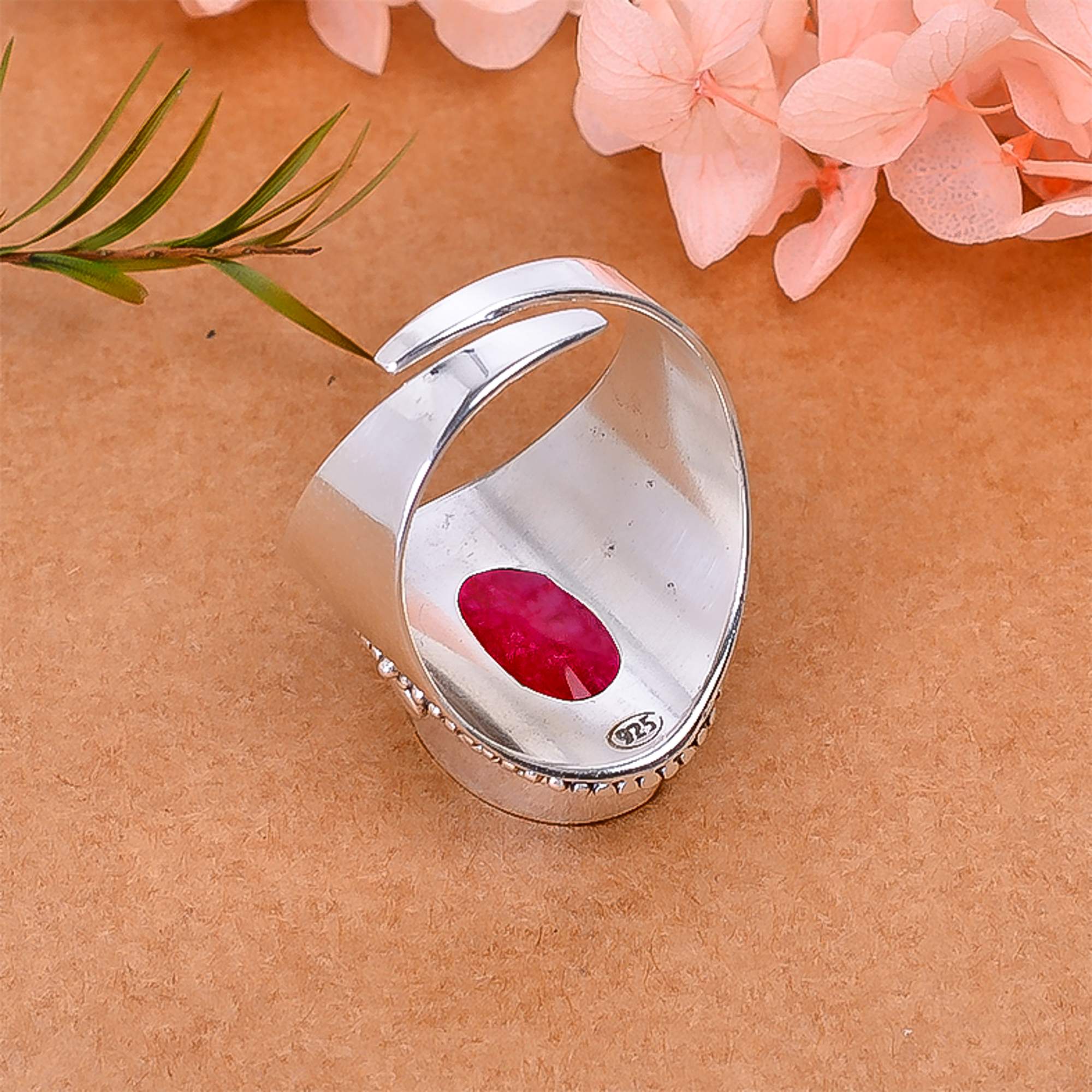Ruby - Dyed Quartz 925 Sterling Silver Ring