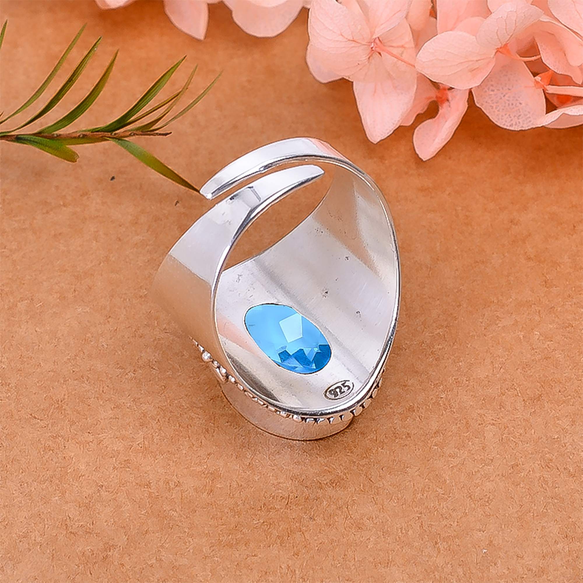 Blue Topaz - Simulated 925 Sterling Silver Ring