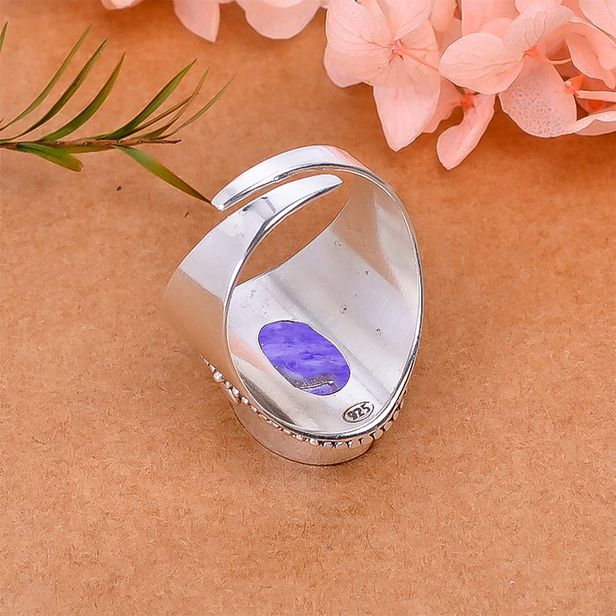Purple Charoite - Simulated 925 Sterling Silver Ring