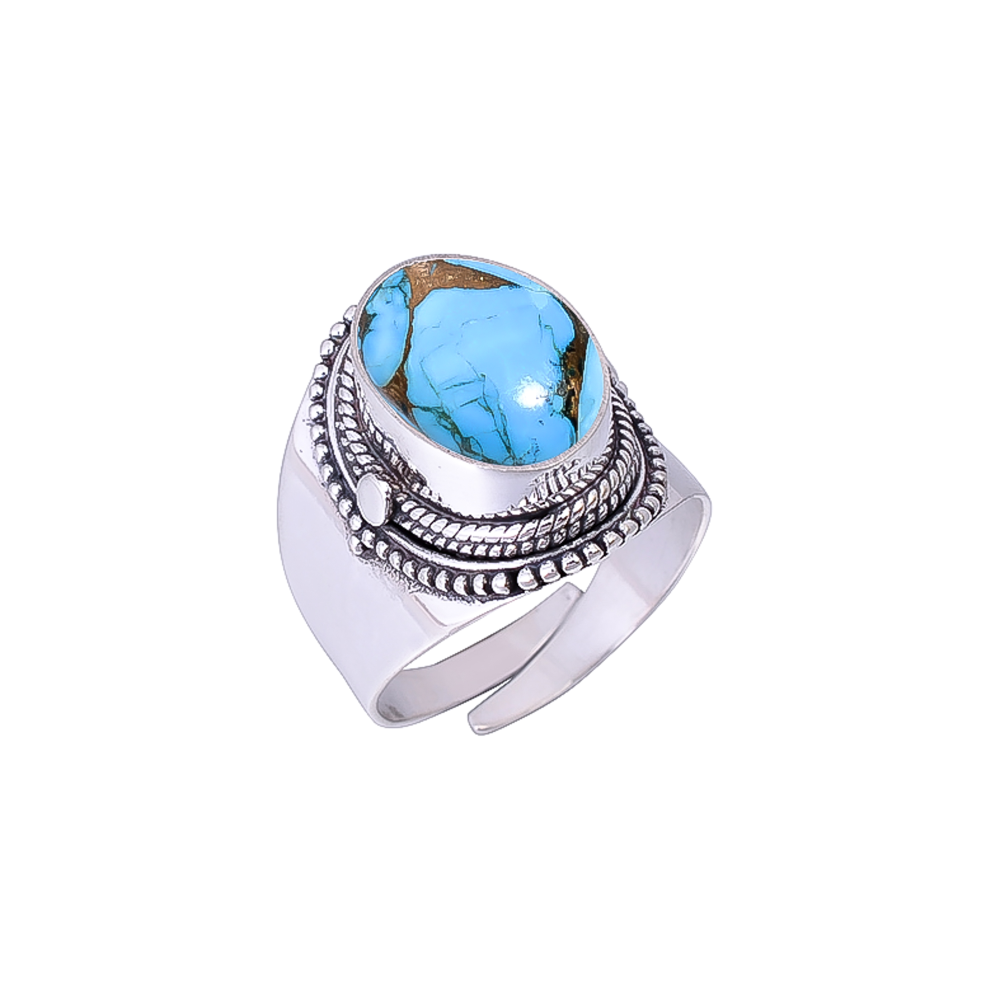 Copper Blue Turquoise 925 Sterling Silver Ring