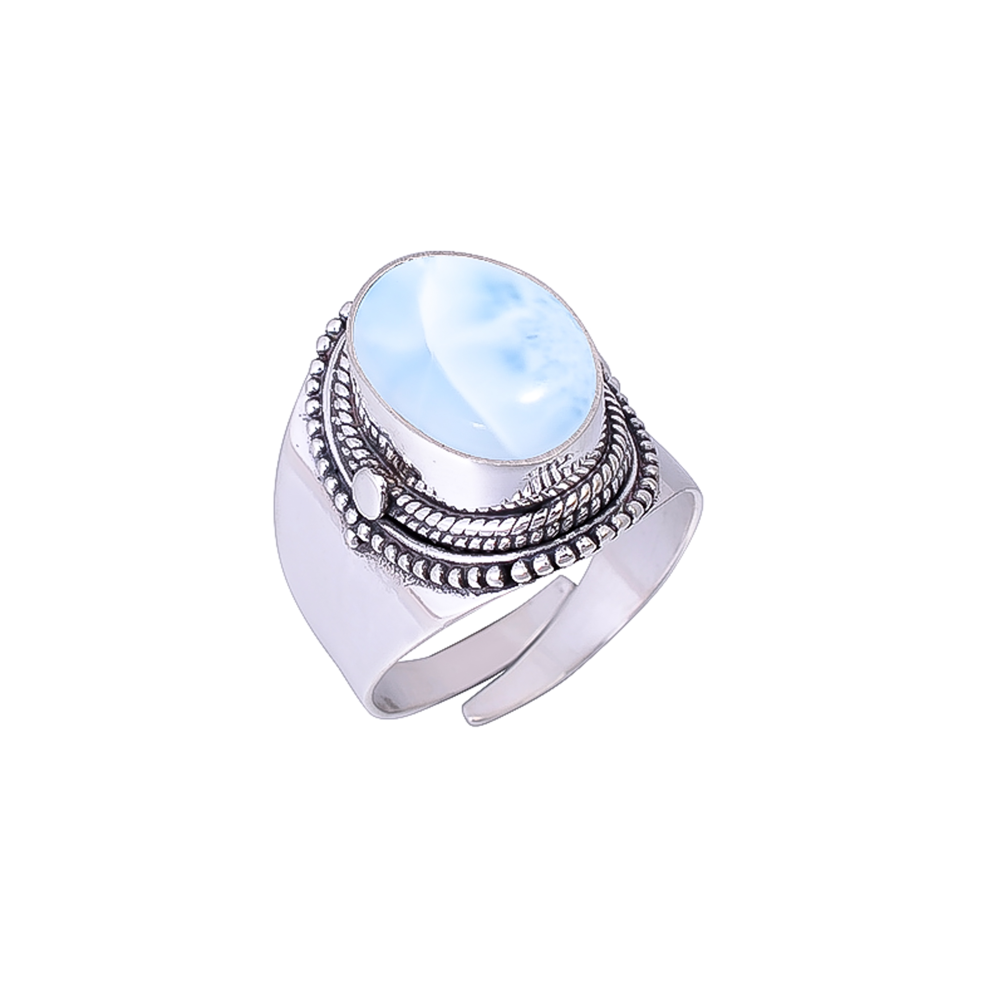 Natural Larimar / Pactolite - Dominican Republic 925 Sterling Silver Ring