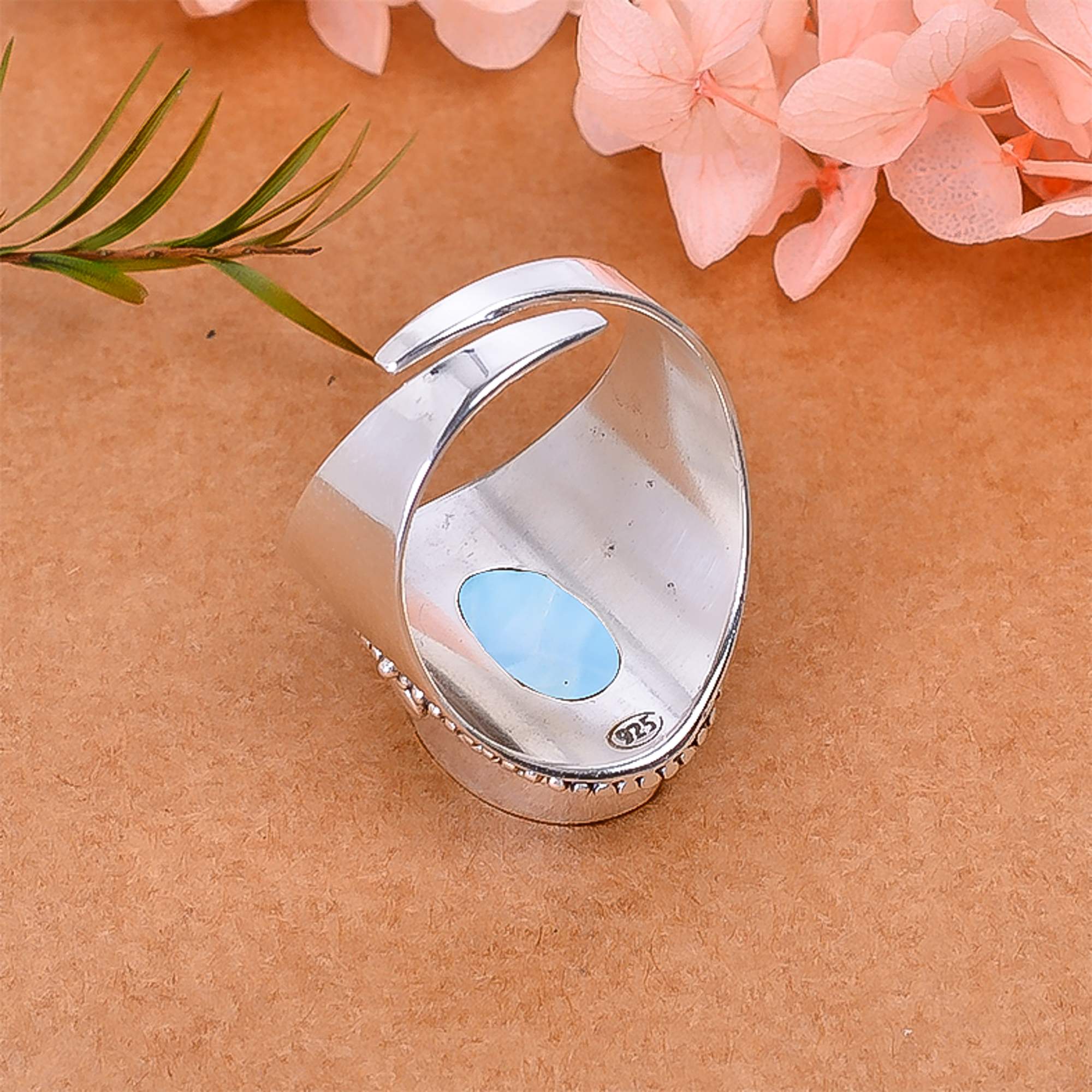 Natural Larimar / Pactolite - Dominican Republic 925 Sterling Silver Ring