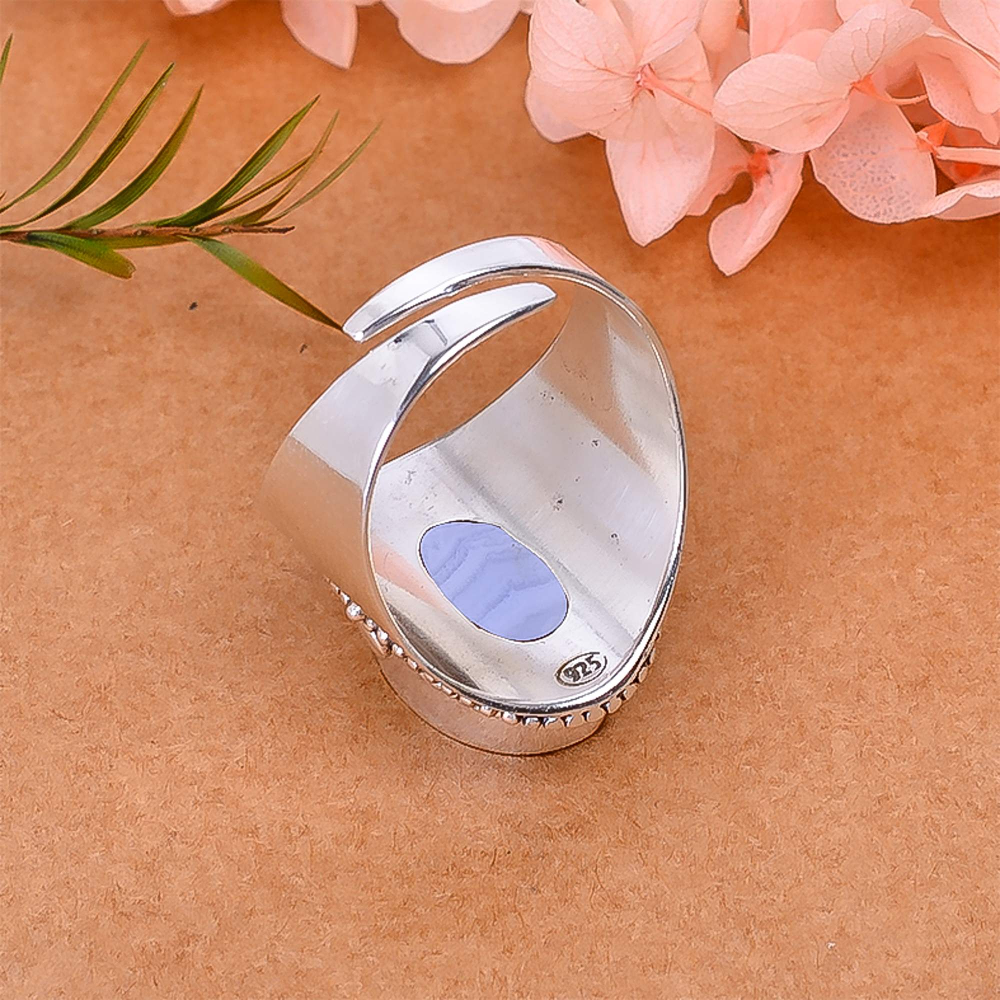 Blue Lace Agate - Namibia 925 Sterling Silver Ring