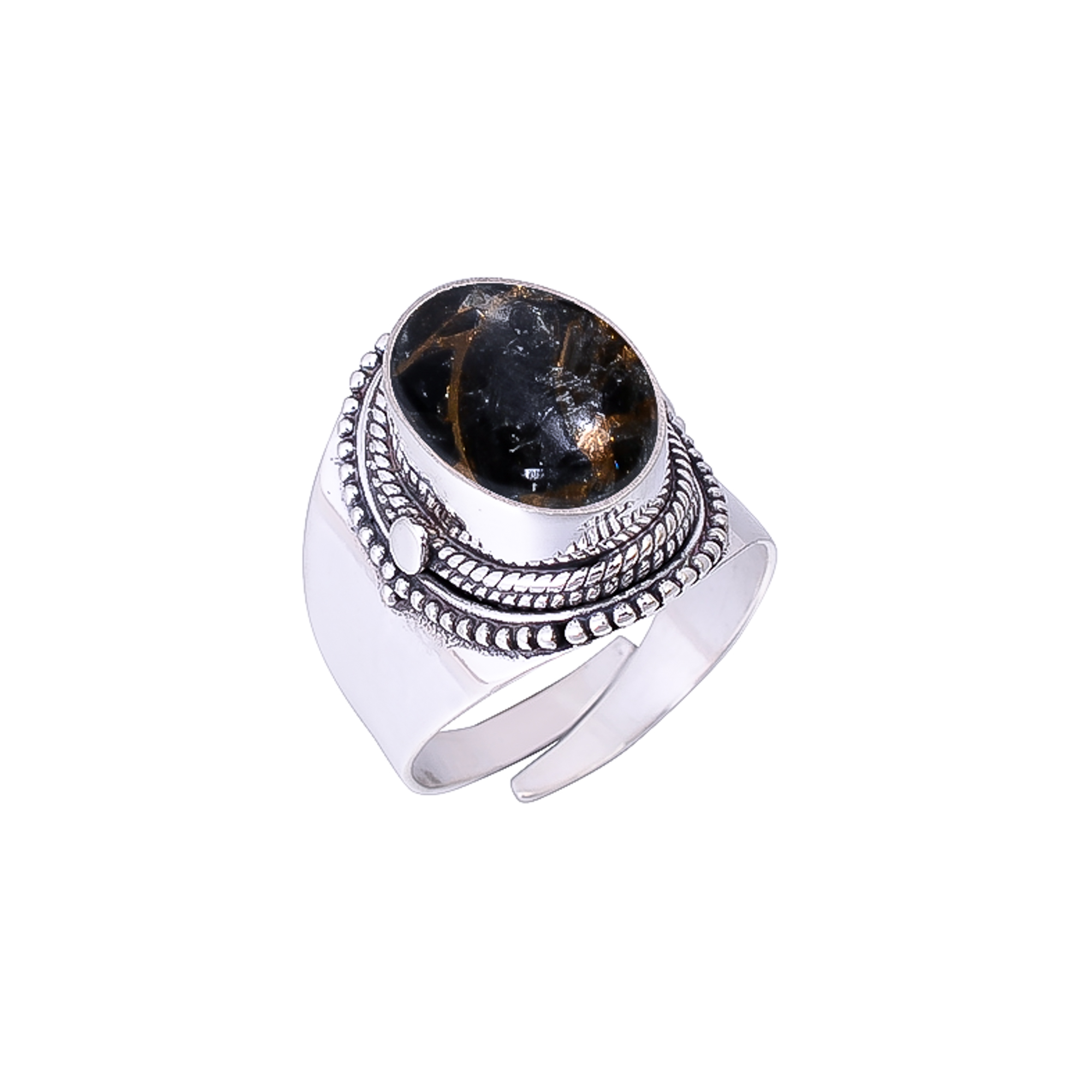 Copper Black Obsidian 925 Sterling Silver Ring