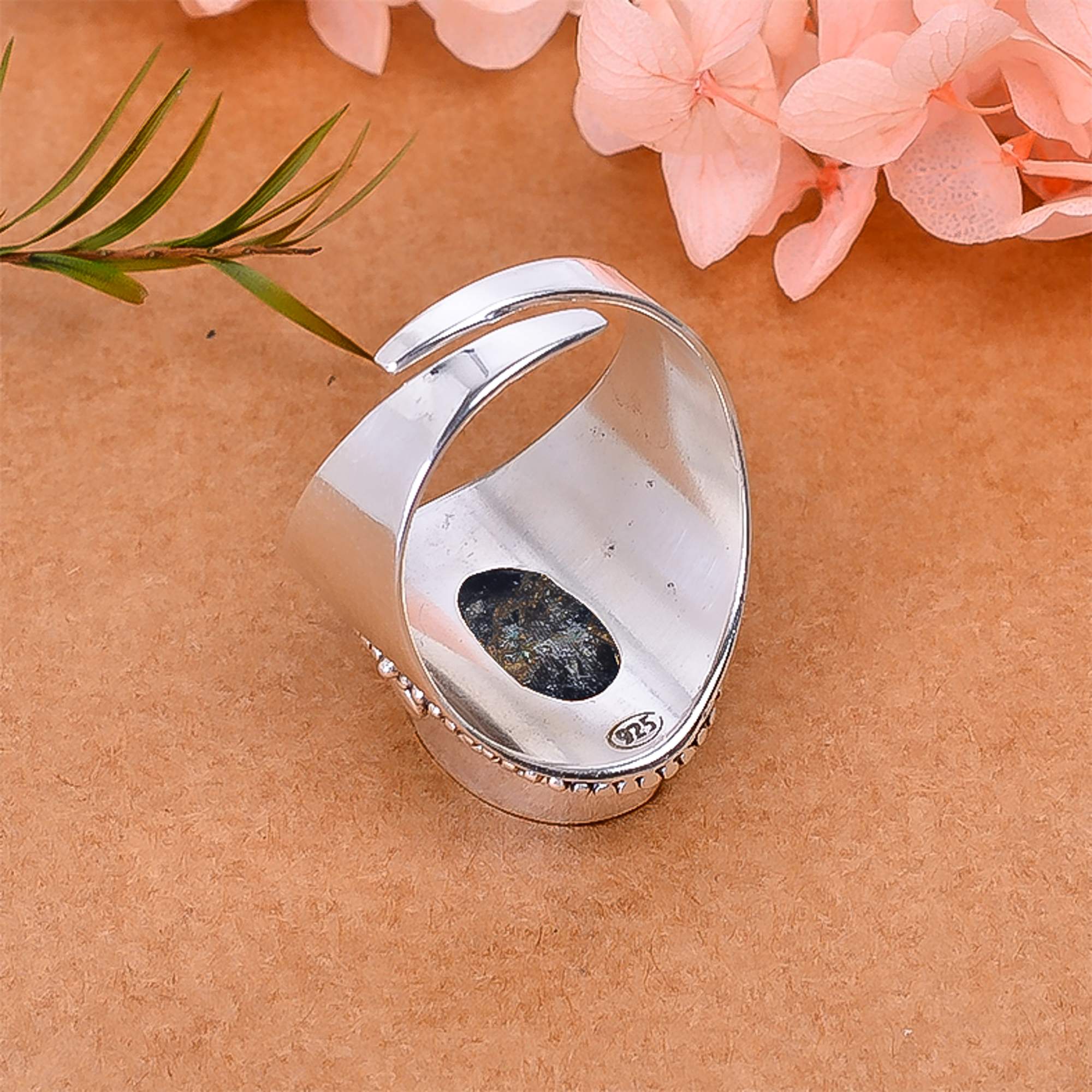 Copper Black Obsidian 925 Sterling Silver Ring