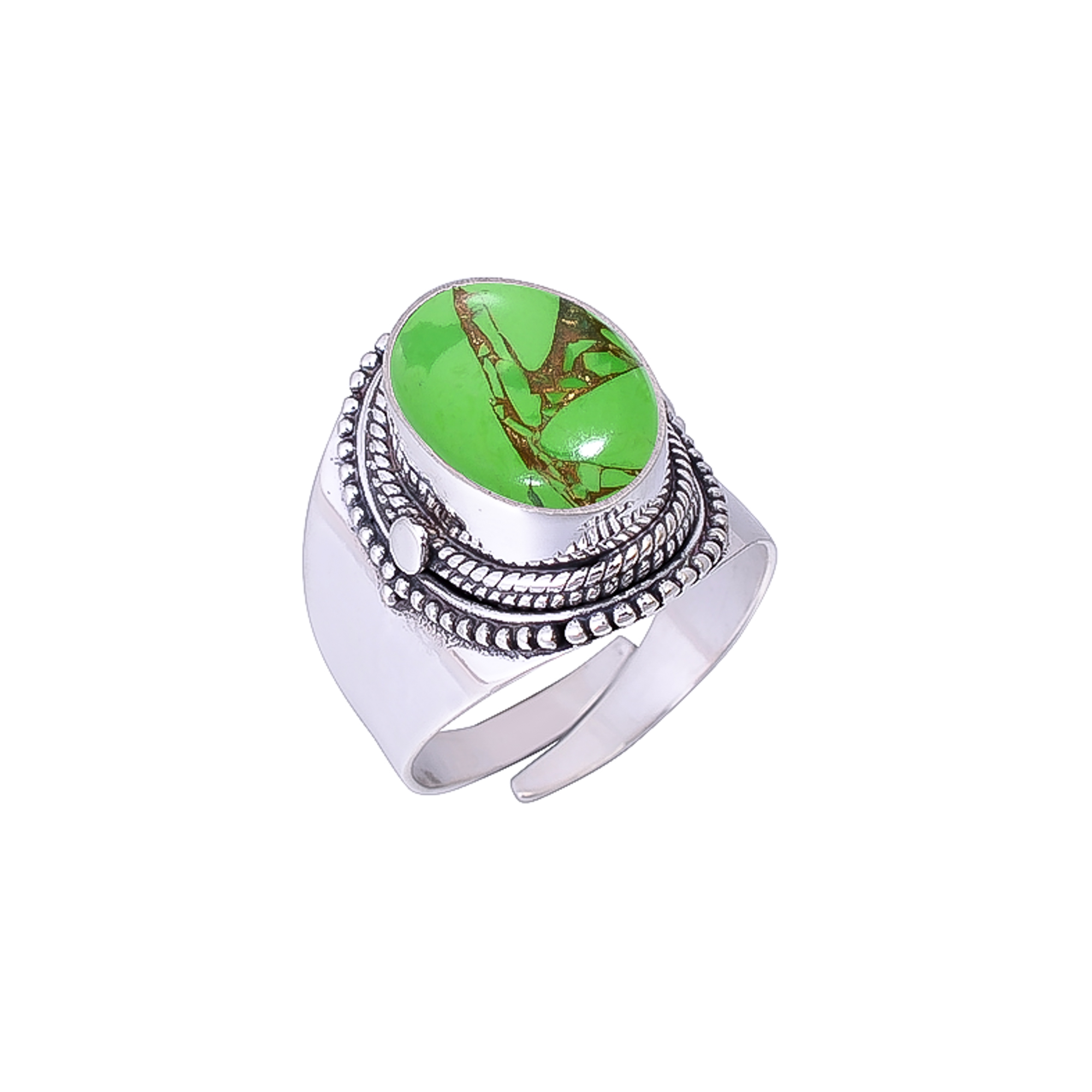 Copper Green Turquoise 925 Sterling Silver Ring