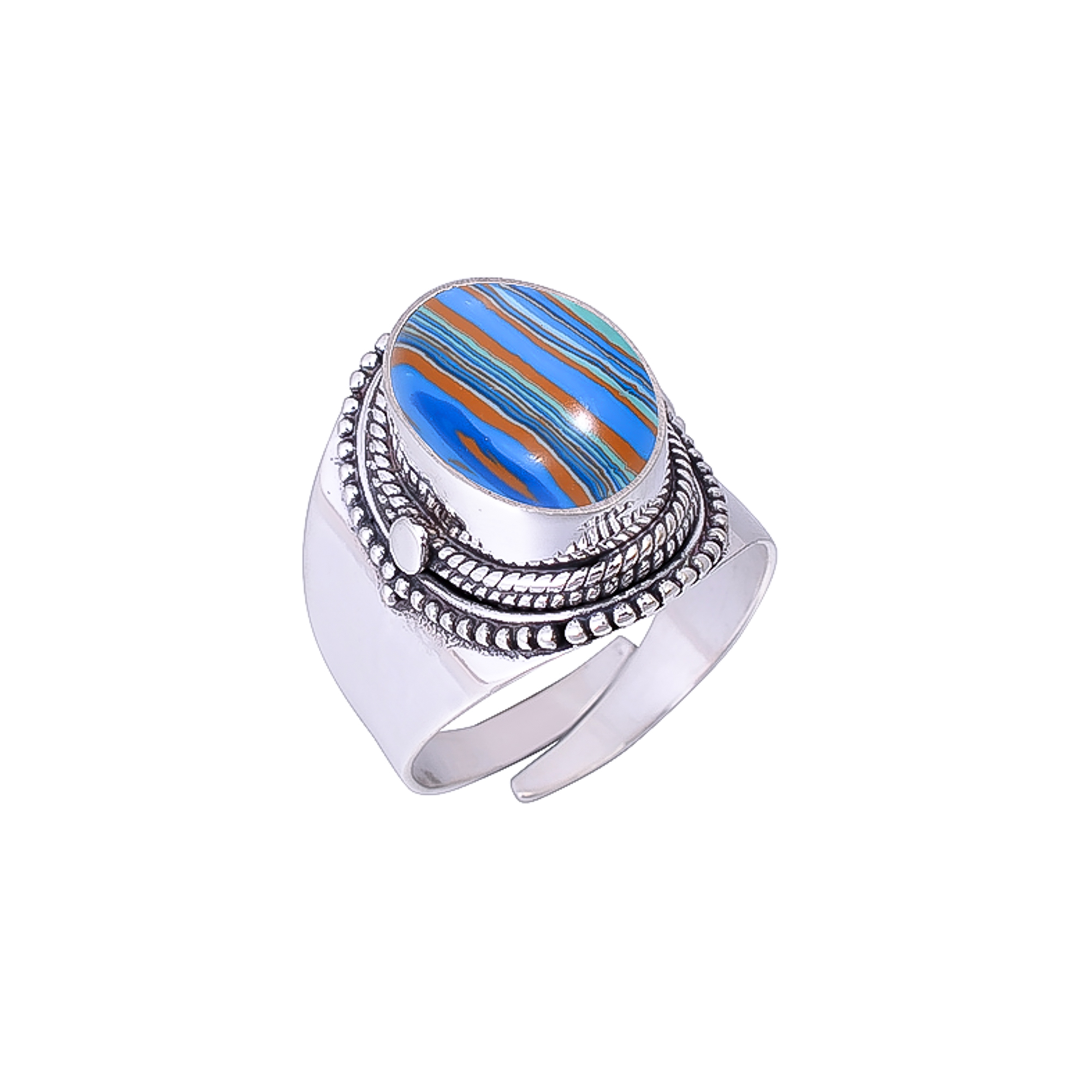Blue Rainbow Calsilica - Simulated 925 Sterling Silver Ring