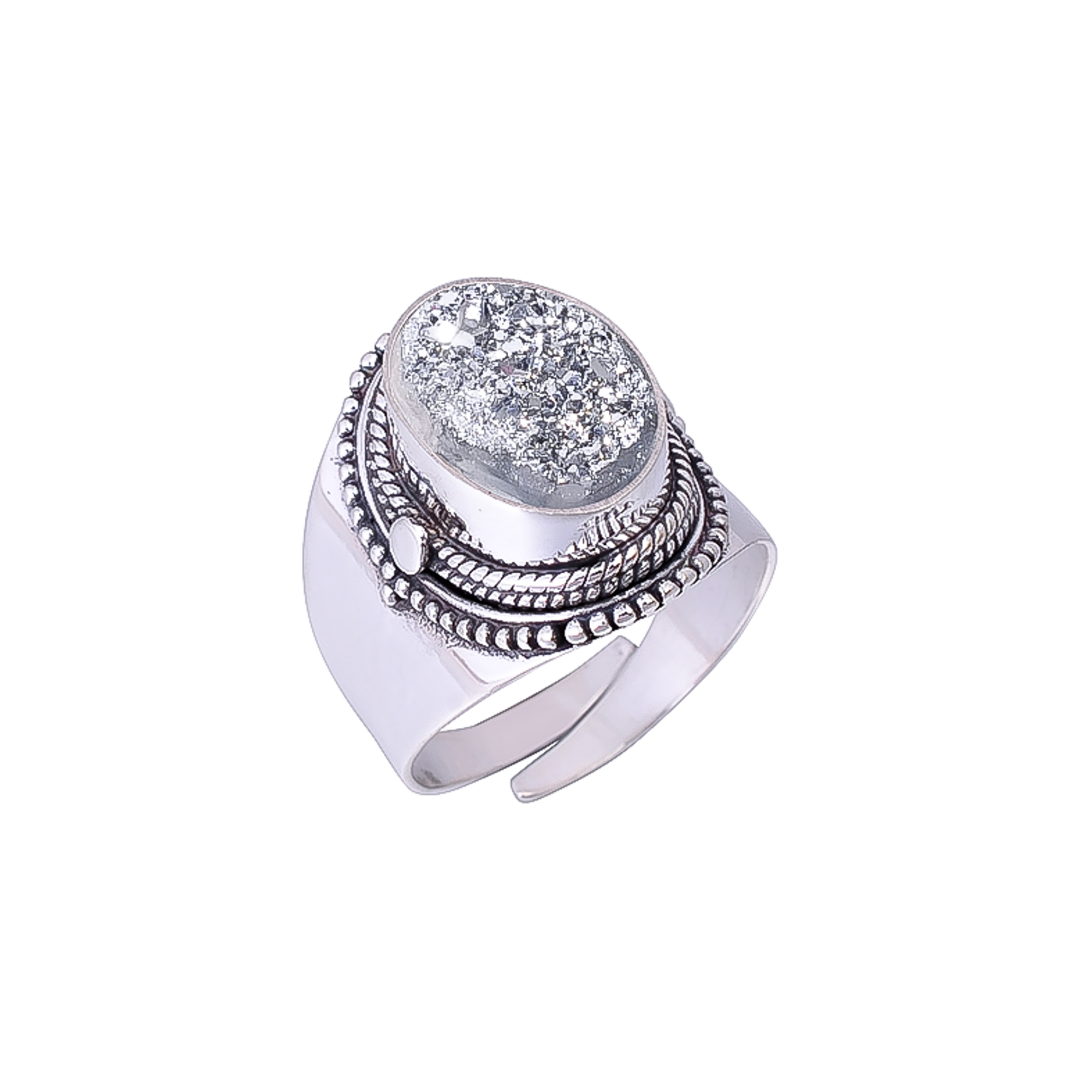 Silver Titanium Agate Drusy 925 Sterling Silver Ring