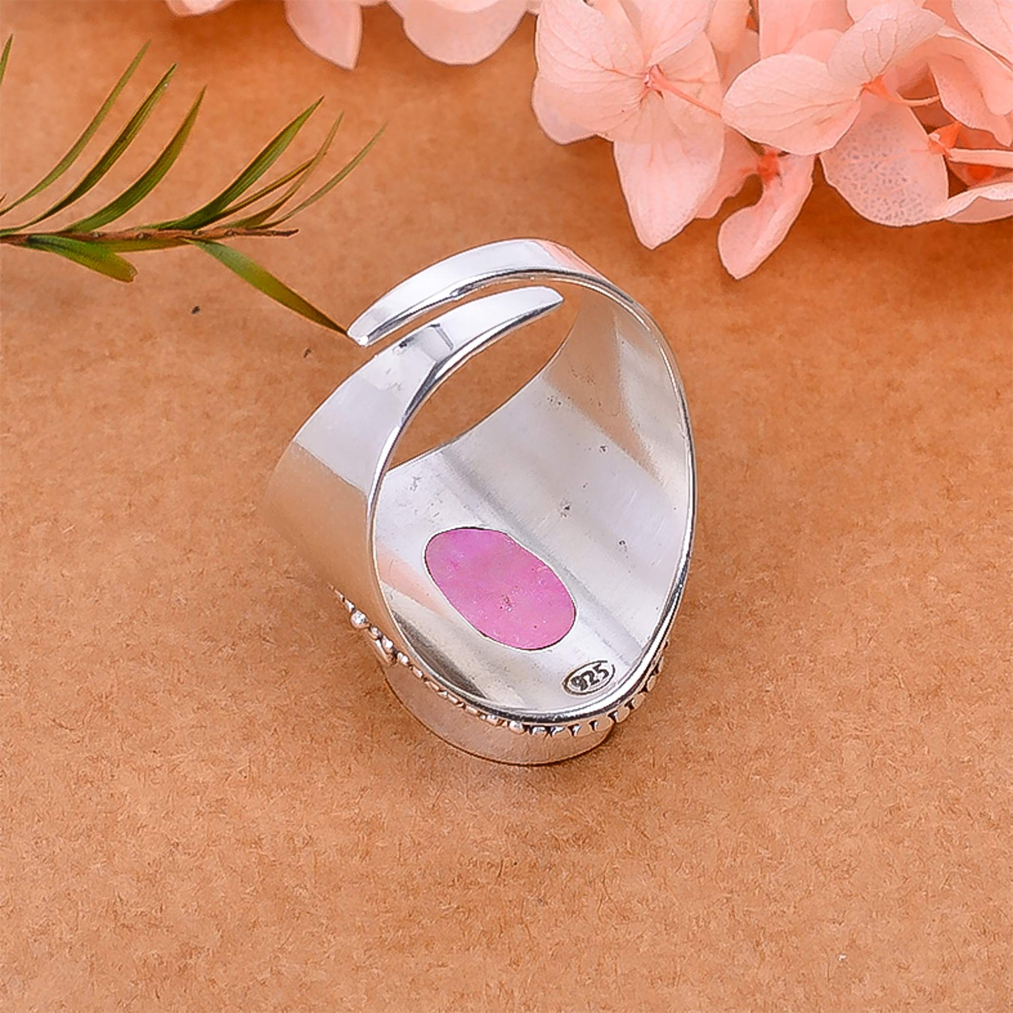 Pink Quartz Drusy - India 925 Sterling Silver Ring