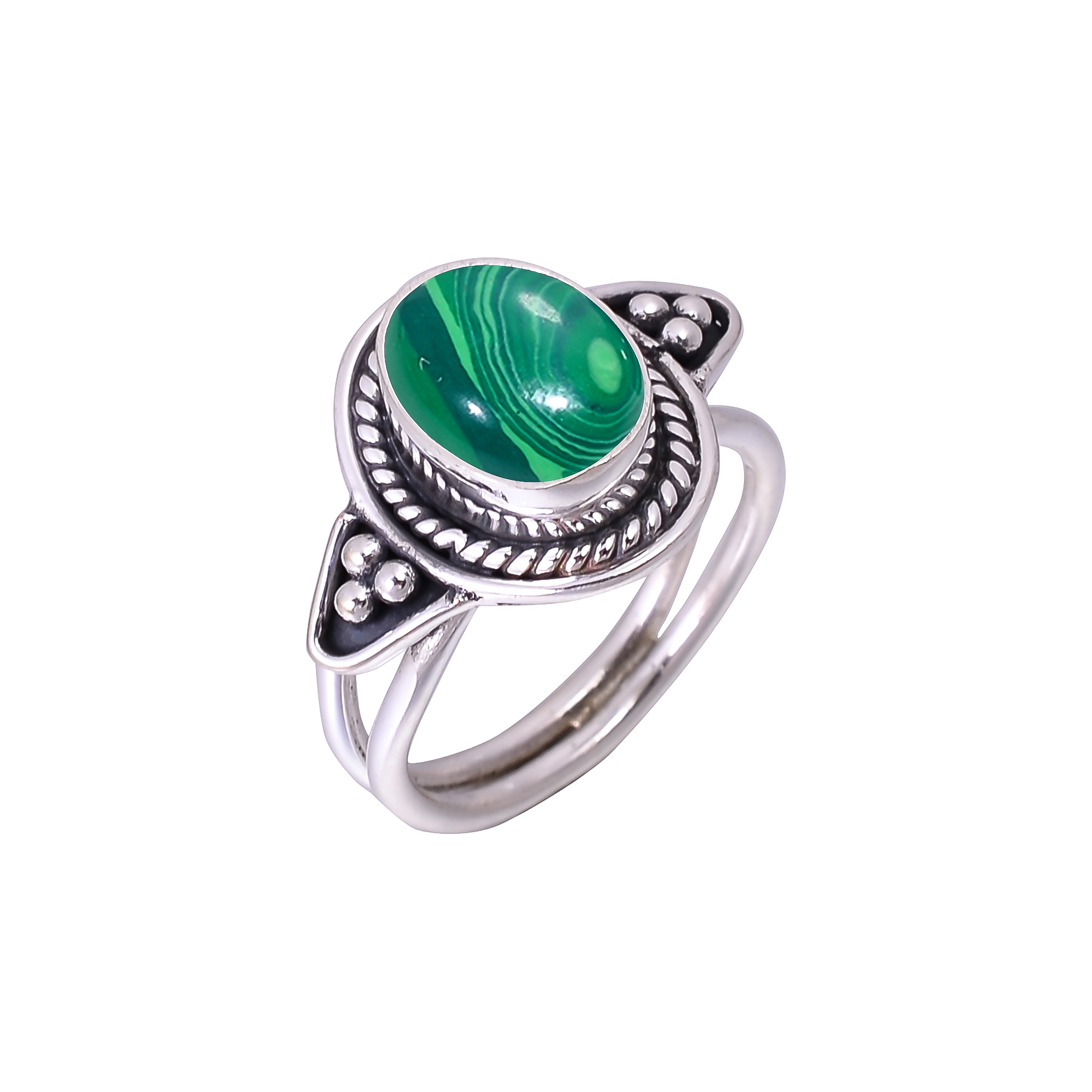 Malachite - Simulated Designer  Handmade Oxidised 925 Sterling Silver Ring