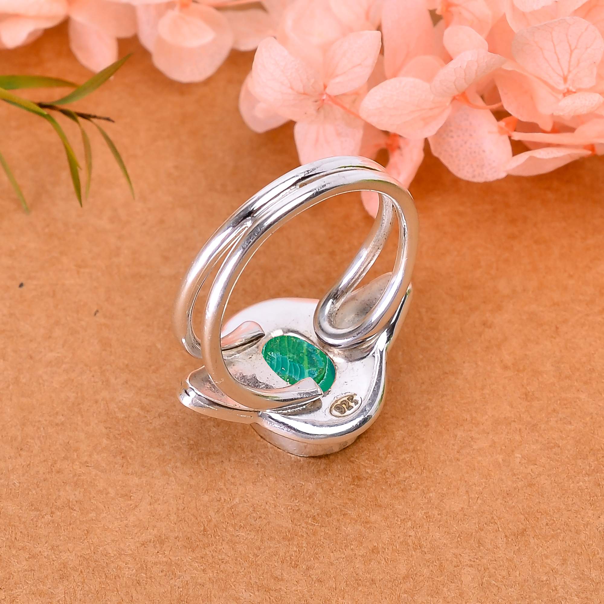 Malachite - Simulated Designer  Handmade Oxidised 925 Sterling Silver Ring