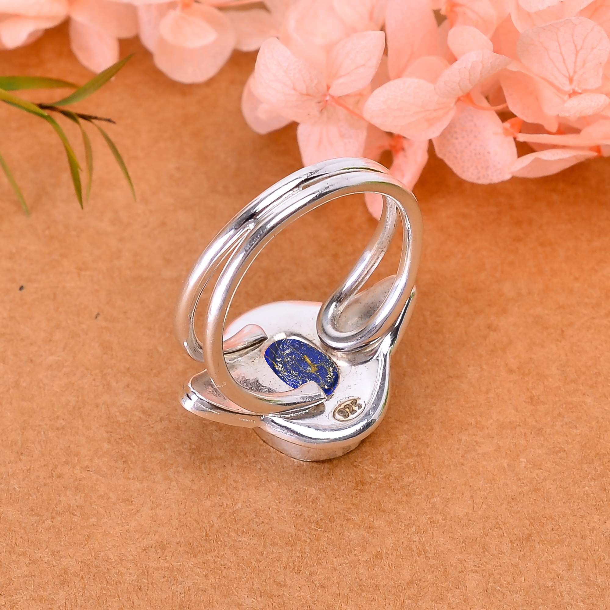 Copper Lapis Lazuli - Simulated Designer  Handmade Oxidised 925 Sterling Silver Ring