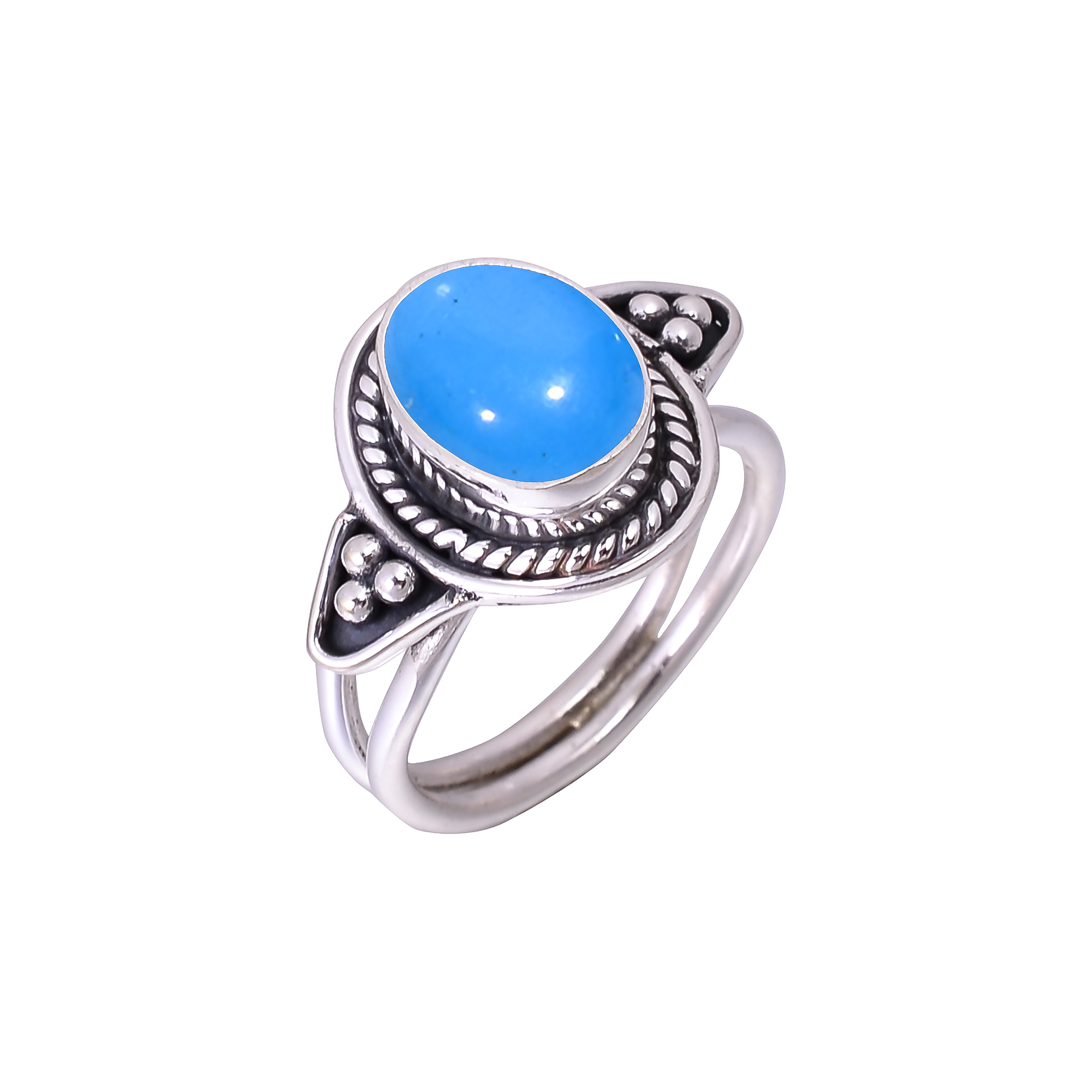 Sleeping Beauty Turquoise - Simulated Designer  Handmade Oxidised 925 Sterling Silver Ring
