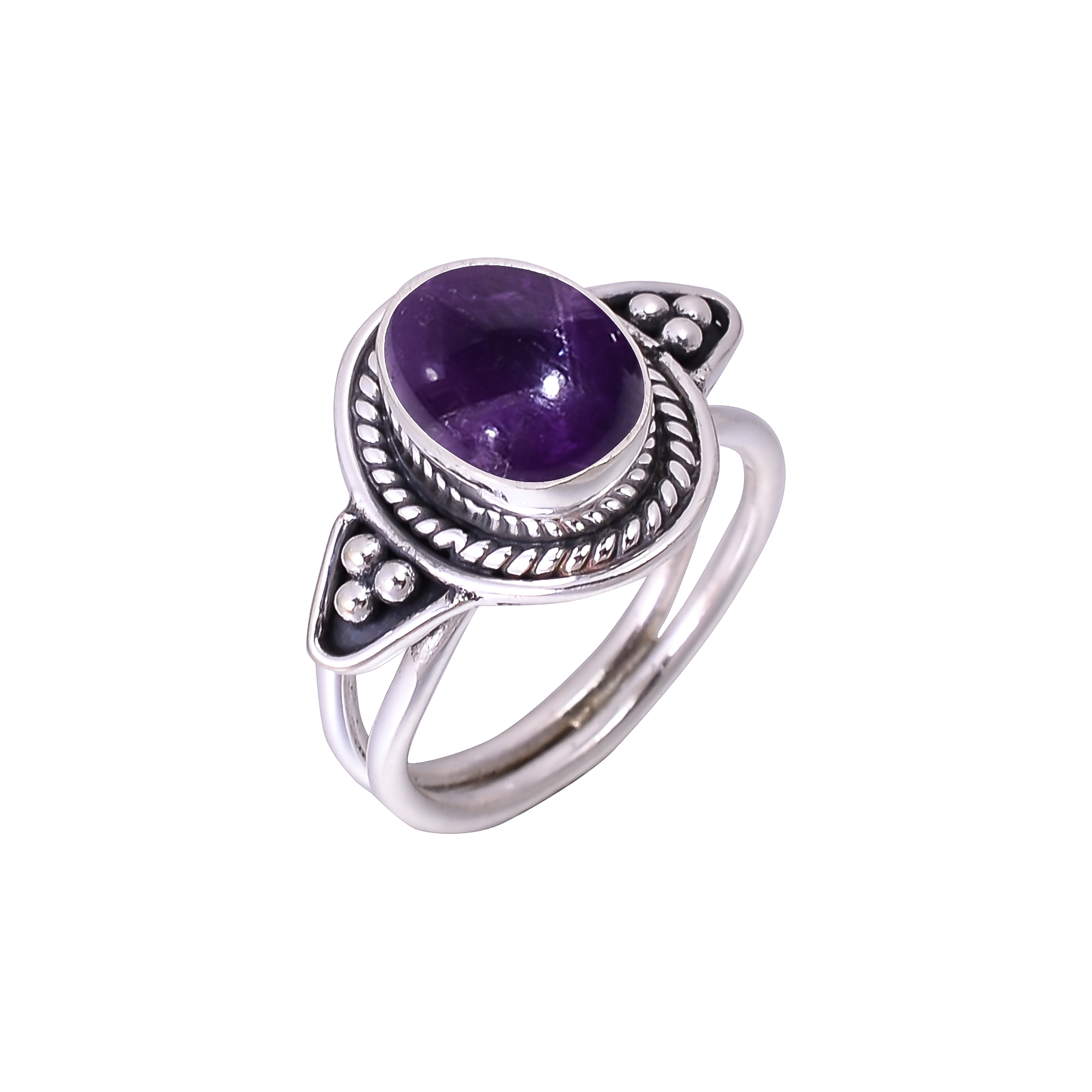 Purple Amethyst - Mashamba Designer  Handmade Oxidised 925 Sterling Silver Ring