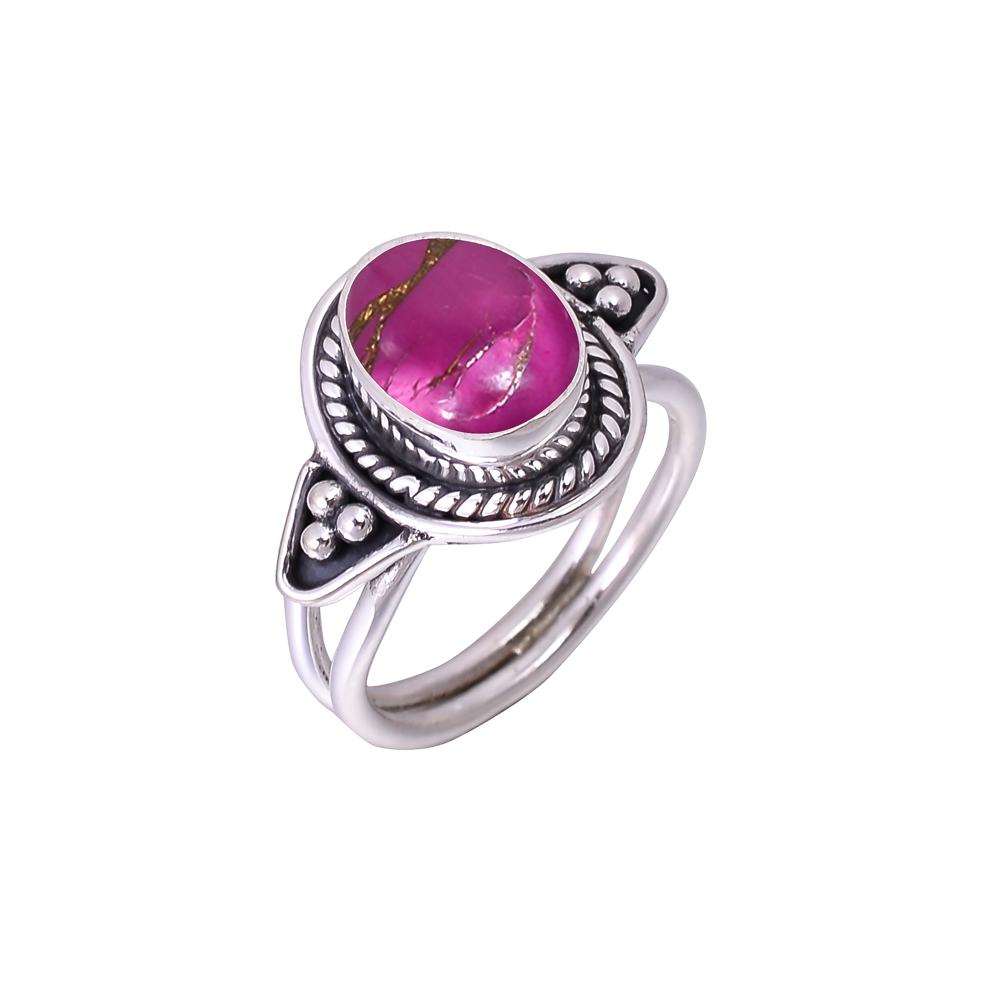 Copper Purple Turquoise Designer  Handmade Oxidised 925 Sterling Silver Ring