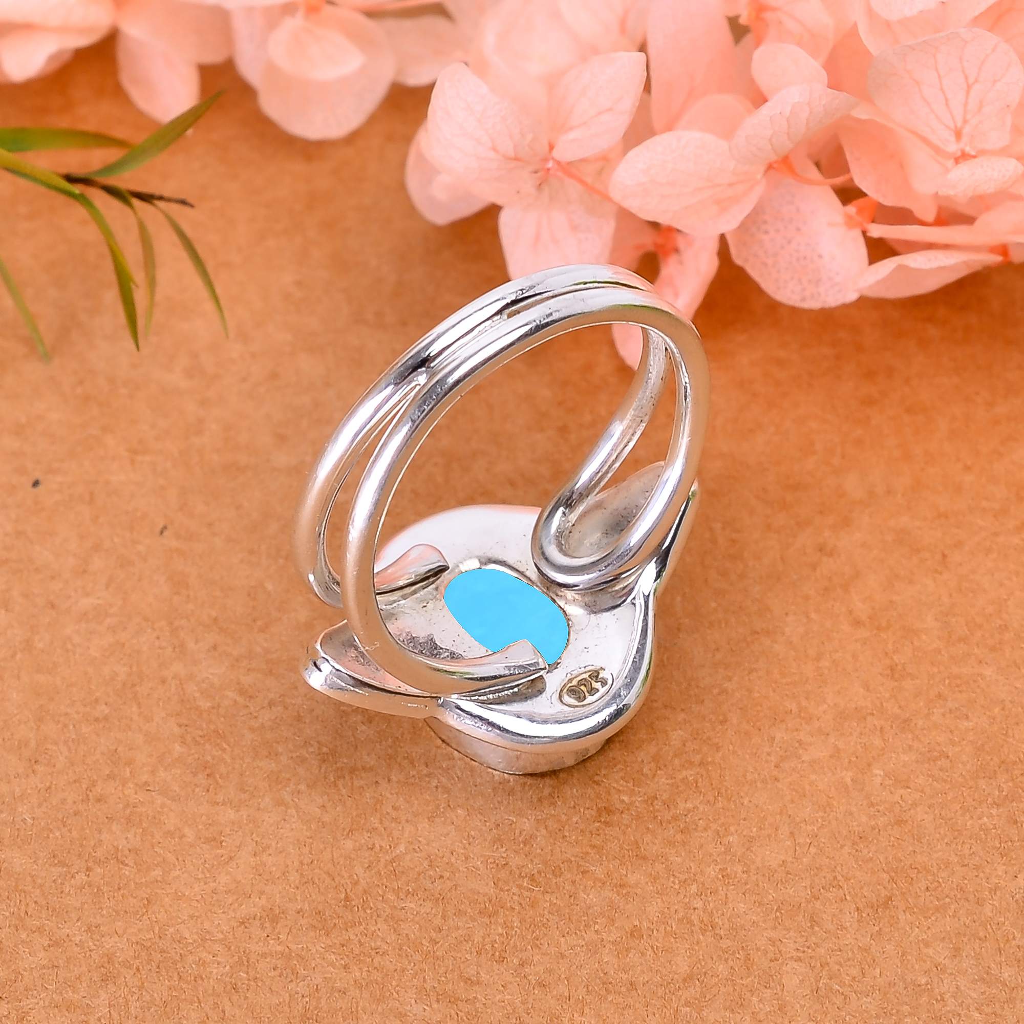Magnesite Turquoise Designer  Handmade Oxidised 925 Sterling Silver Ring